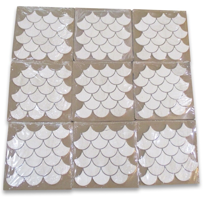 H993XH Golden Beach Moleanos Beige Limestone Fish Scale Fan Mosaic Tile Honed