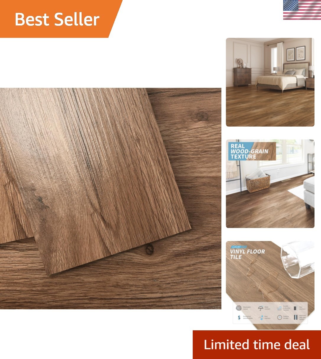 36-Pack 54 Sq.ft Peel and Stick Floor Tiles Vinyl Plank Flooring Wood Look, A…
