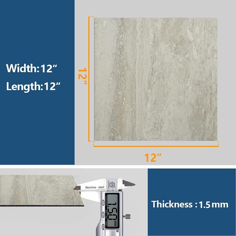 Travertine Peel and Stick Floor Tile – Waterproof Beige Vinyl 12”X12”