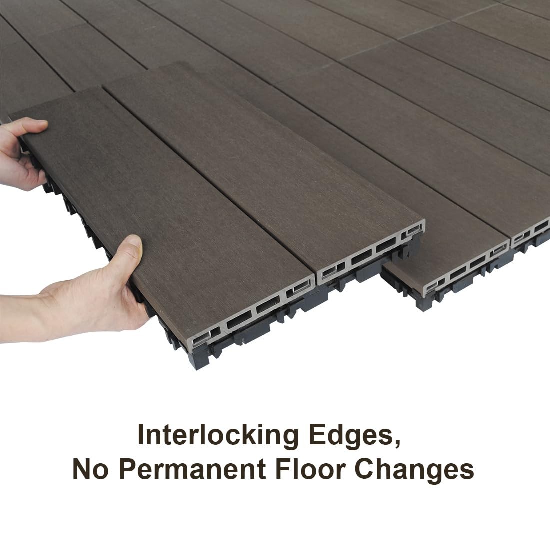 JJWOOD 2-Inch Thick Interlocking Deck Tiles, 4 Pcs 12″ x 24″ Reinforced WPC P…