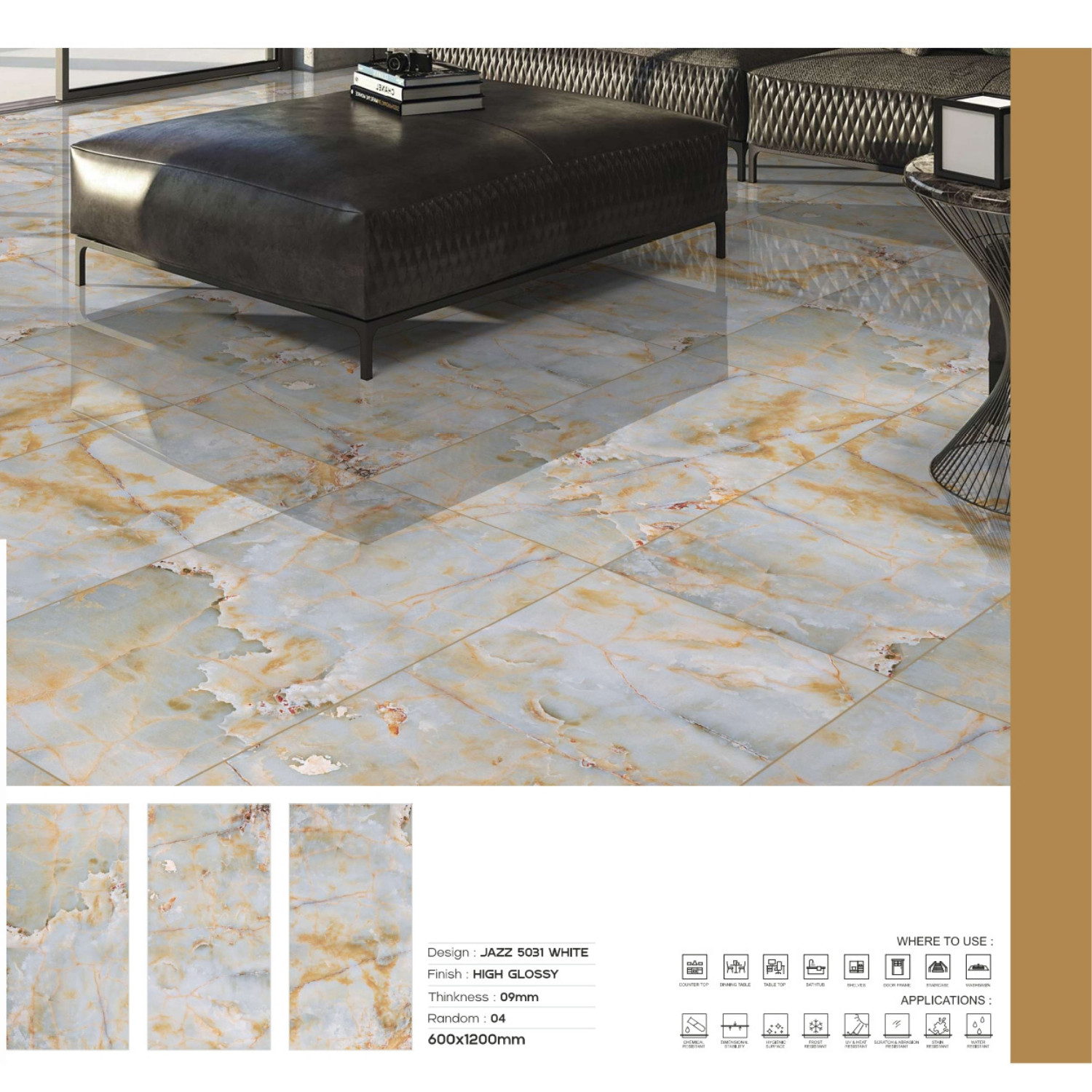 My Luxury Flooring MK HIGH Glossy Jazz 5031 White Porcelain Tiles 24×48 In Tile