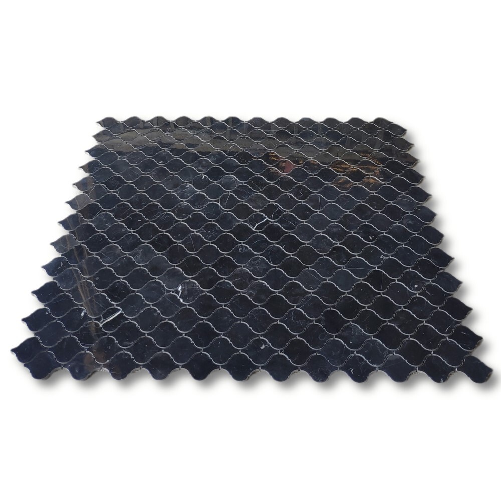 N892XP Nero Marquina Black Marble Arabesque Baroque Lantern Tile Polished