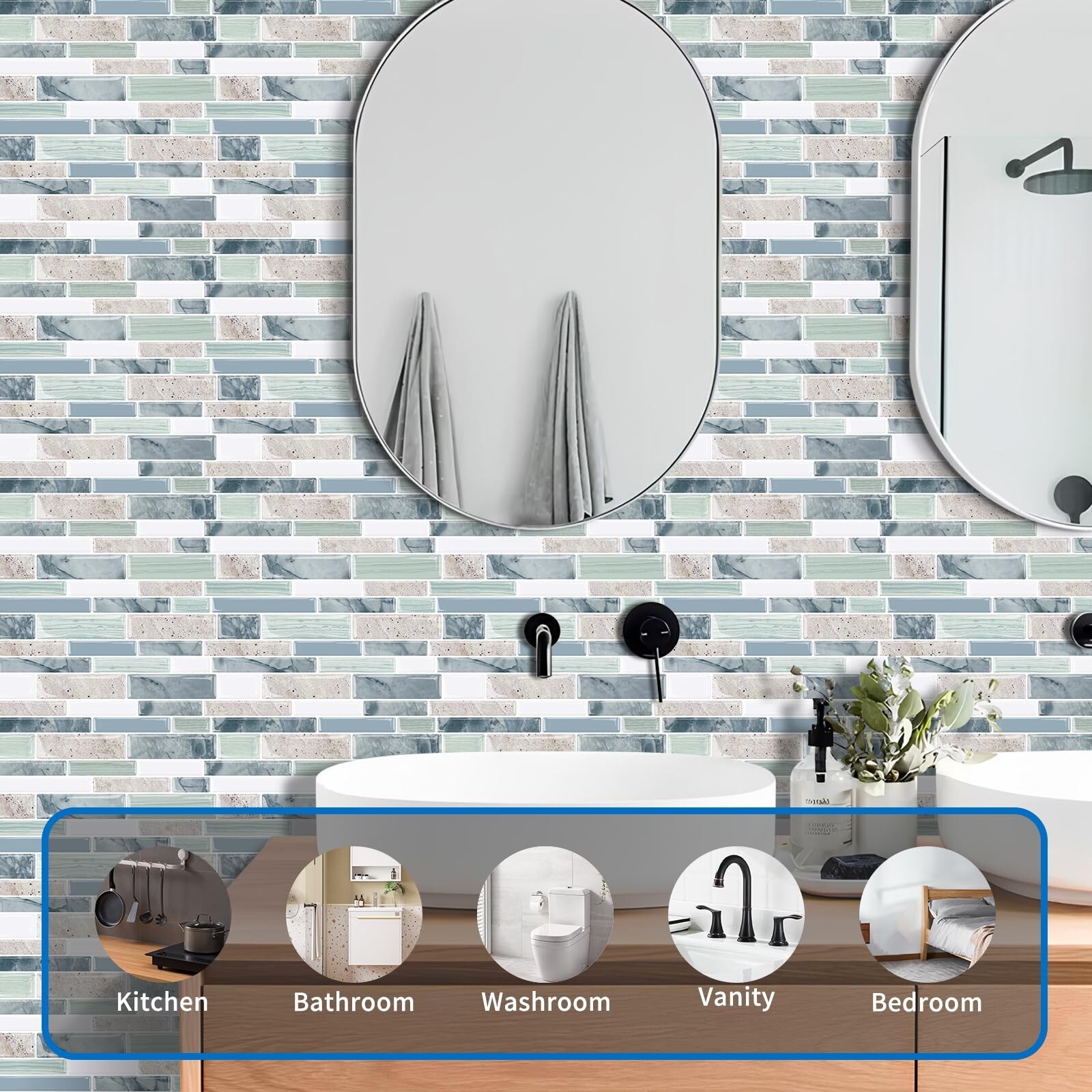 10 Sheet Peel and Stick Backsplash Tiles, 12 X 12 Inch Sage Green Self Adhesi…