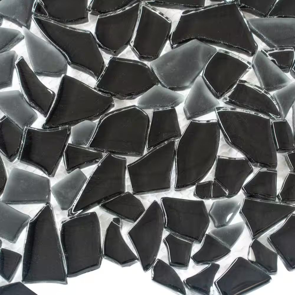 Black 11.8 In. X 11.8 In. Pebble Polished and Honed Glass Mosaic Tile (4.83 Sq.