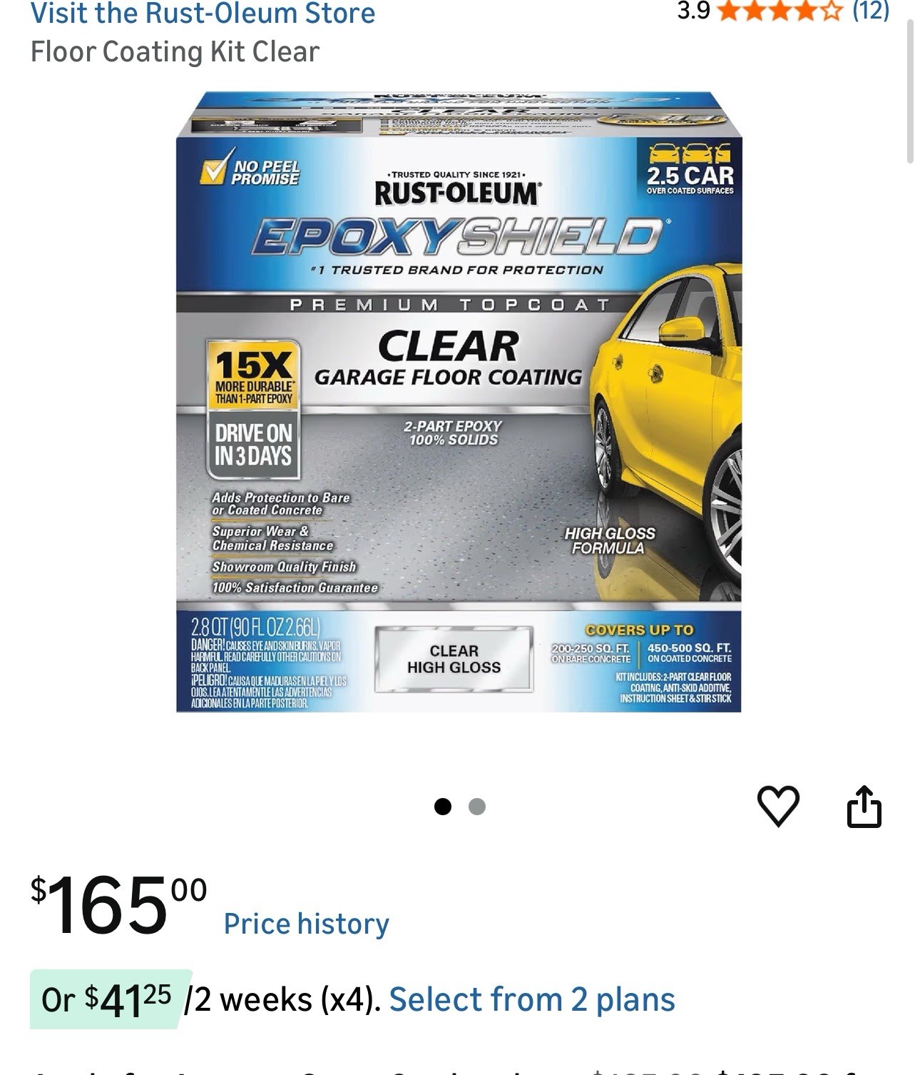 Rust-Oleum EpoxyShield Clear High Gloss Epoxy Garage Floor Coating 2.8 QT
