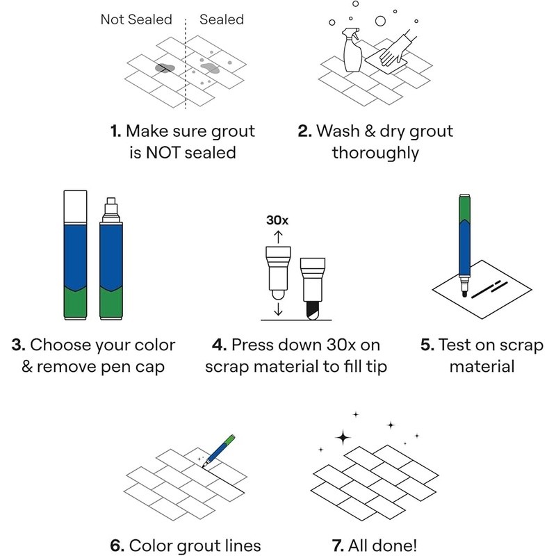 GROUT PEN Recoloring Grout Non-toxic Grout Paint Covers 100ft DIY Projects New