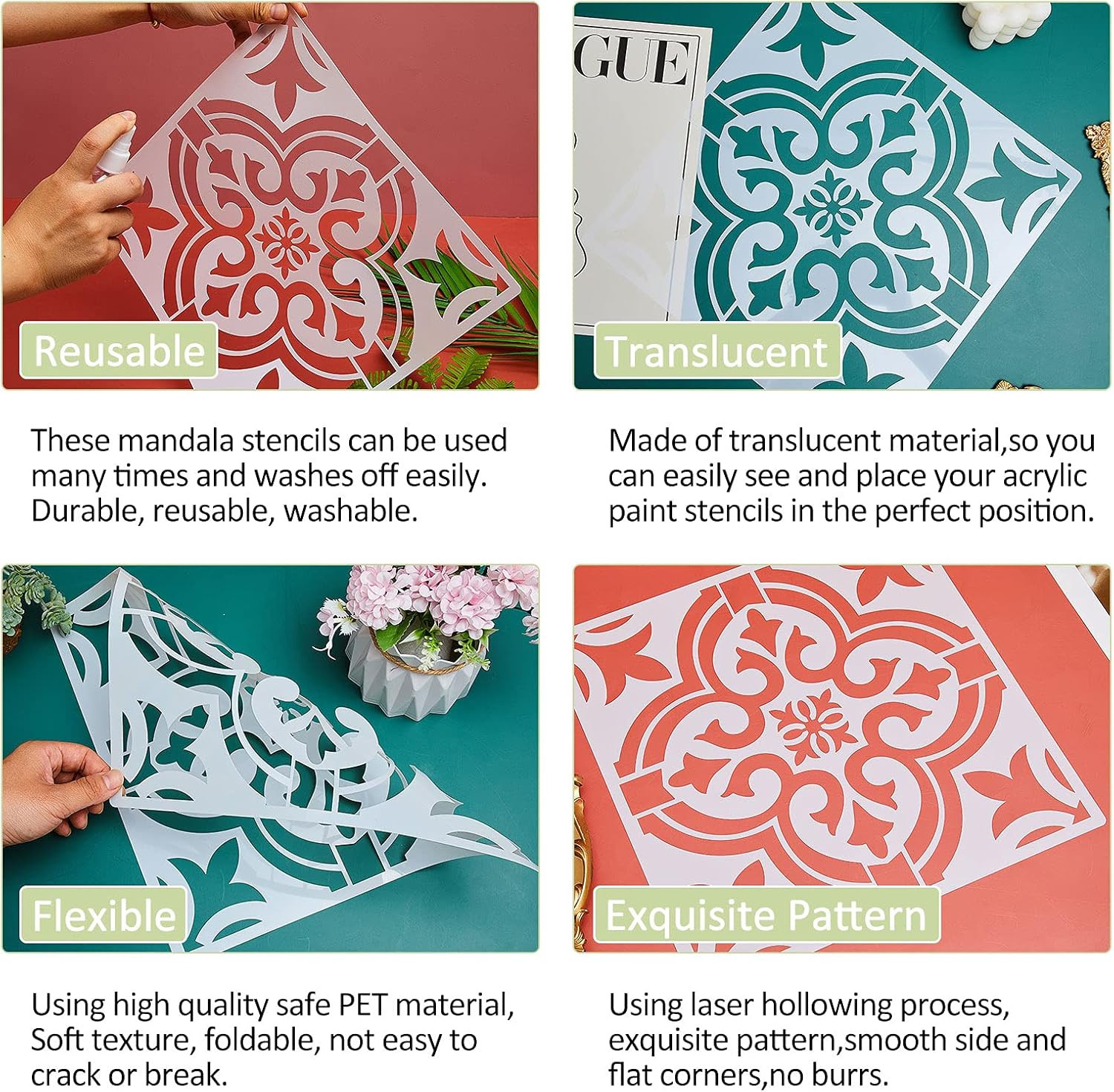 4 Pieces Reusable Tile Stencil Floor 12 X 12 Inches Wall Templates Tile Pattern