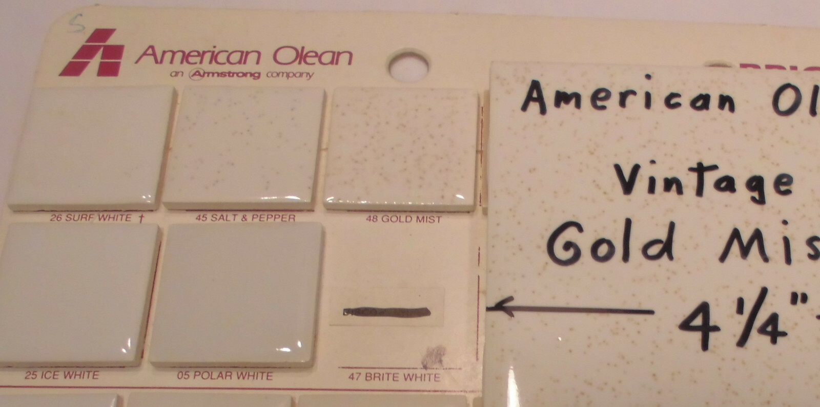 1 pc. Vintage *Gold Mist* Glossy Ceramic Tile #48 by American Olean 4-1/4″ NOS