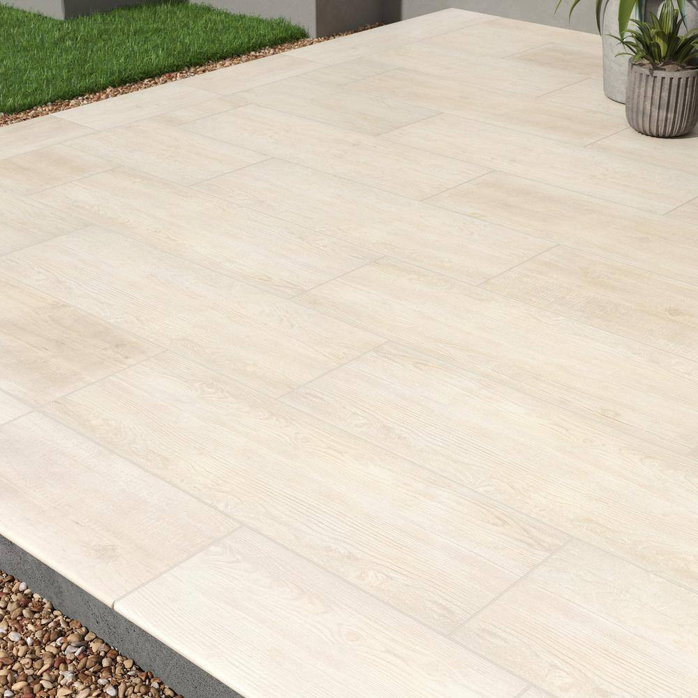 Caldera Blanca 2 Cm. X 16 In. X 47 In. Matte Porcelain Wood Look Paver Floor Til