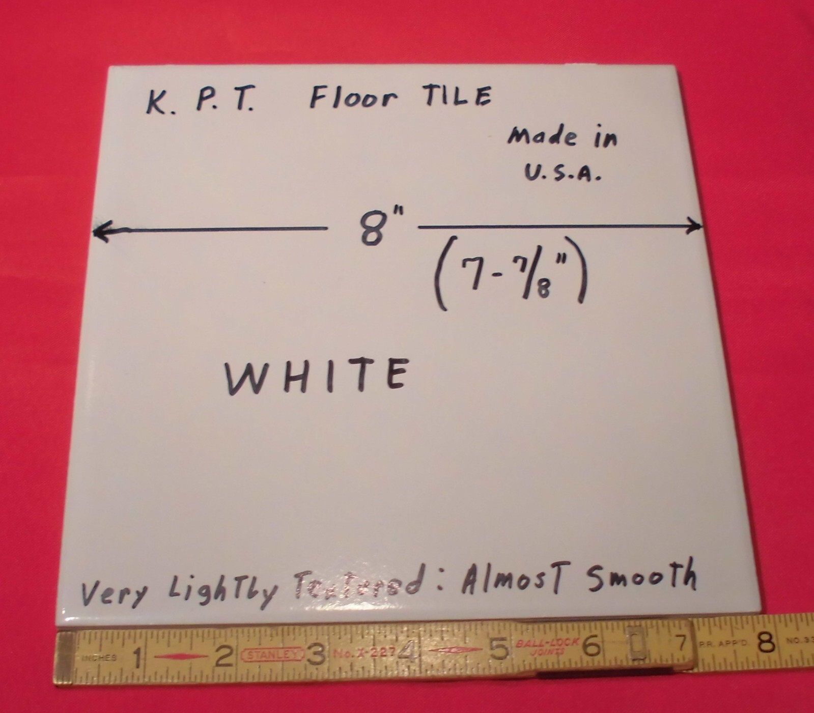 1 pc. Bright White Ceramic Floor Tile: 8″ X 8″ Smooth, Made USA by K.P.T. NEW