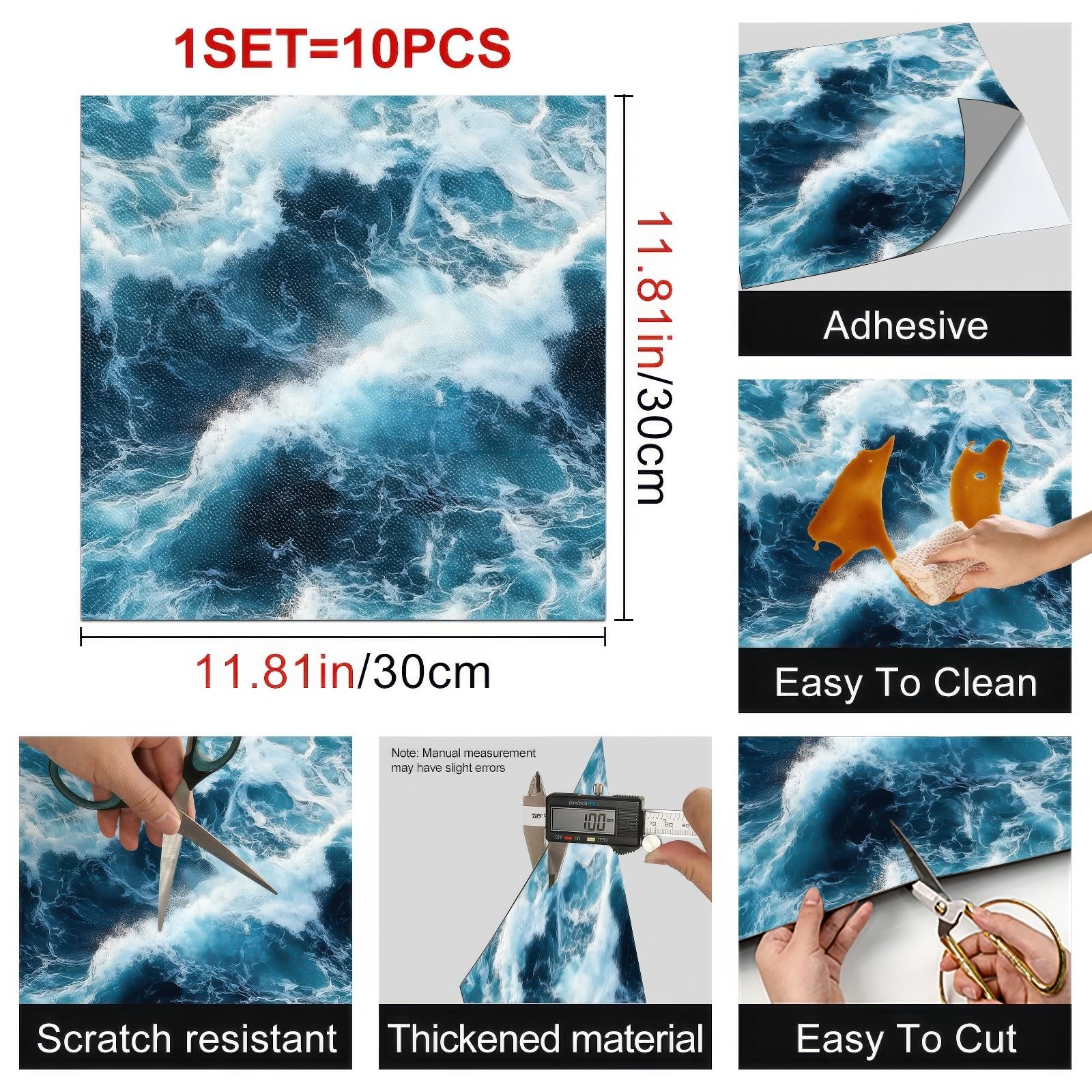 10PCS 12×12 Inch Ocean Wave Look Peel and Stick Floor Tiles PVC Flat Self Adh…