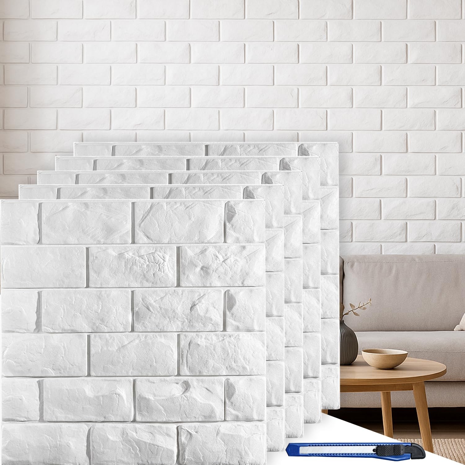 30 Pcs 3D Wall Panels, White Brick Printable 3D Wallpaper Stick and Peel, Sel…