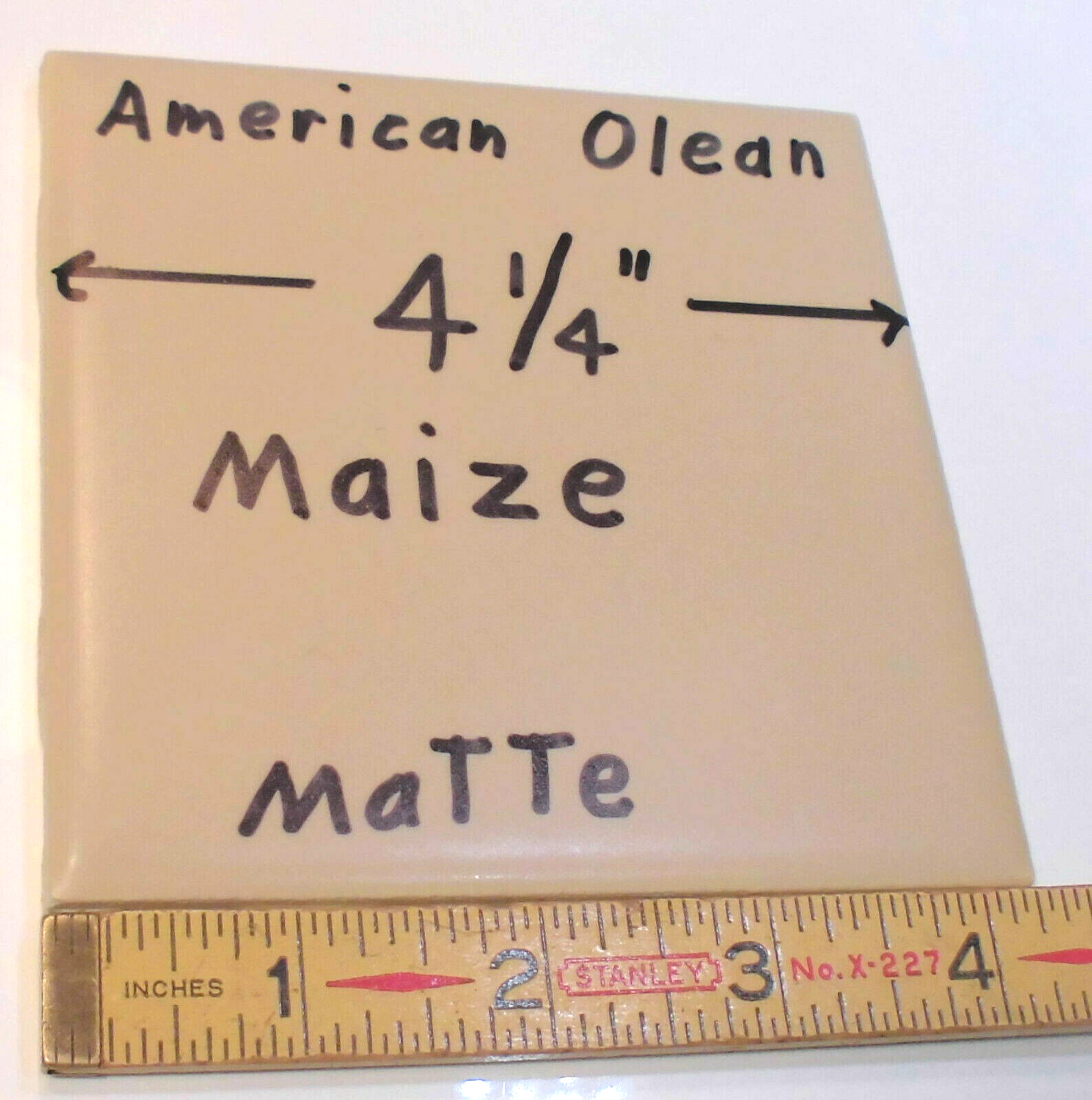 1 pc. Vintage Ceramic Tile *Maize Color* American Olean; 4-1/4″ Matte +Yellow