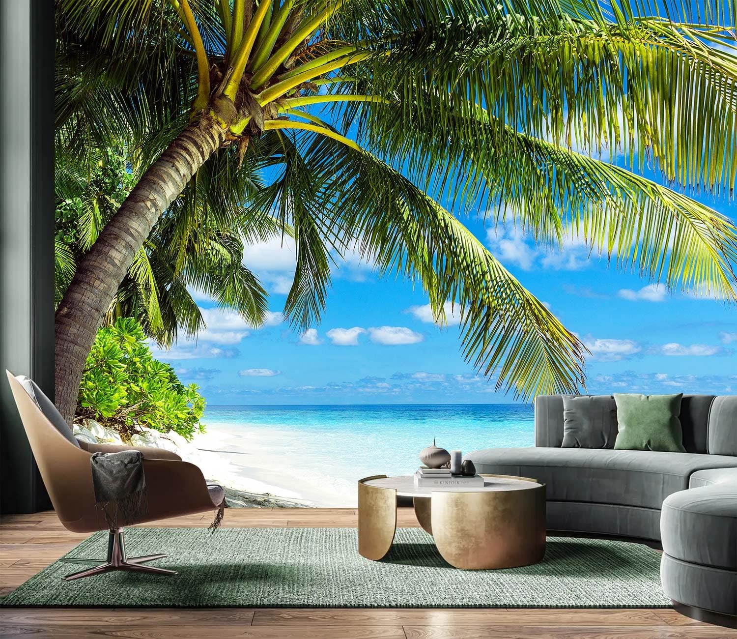 AFZEVEBBeach Wall Mural Tropical Palm Tree Landscape Wallpaper for Bedroom 15…
