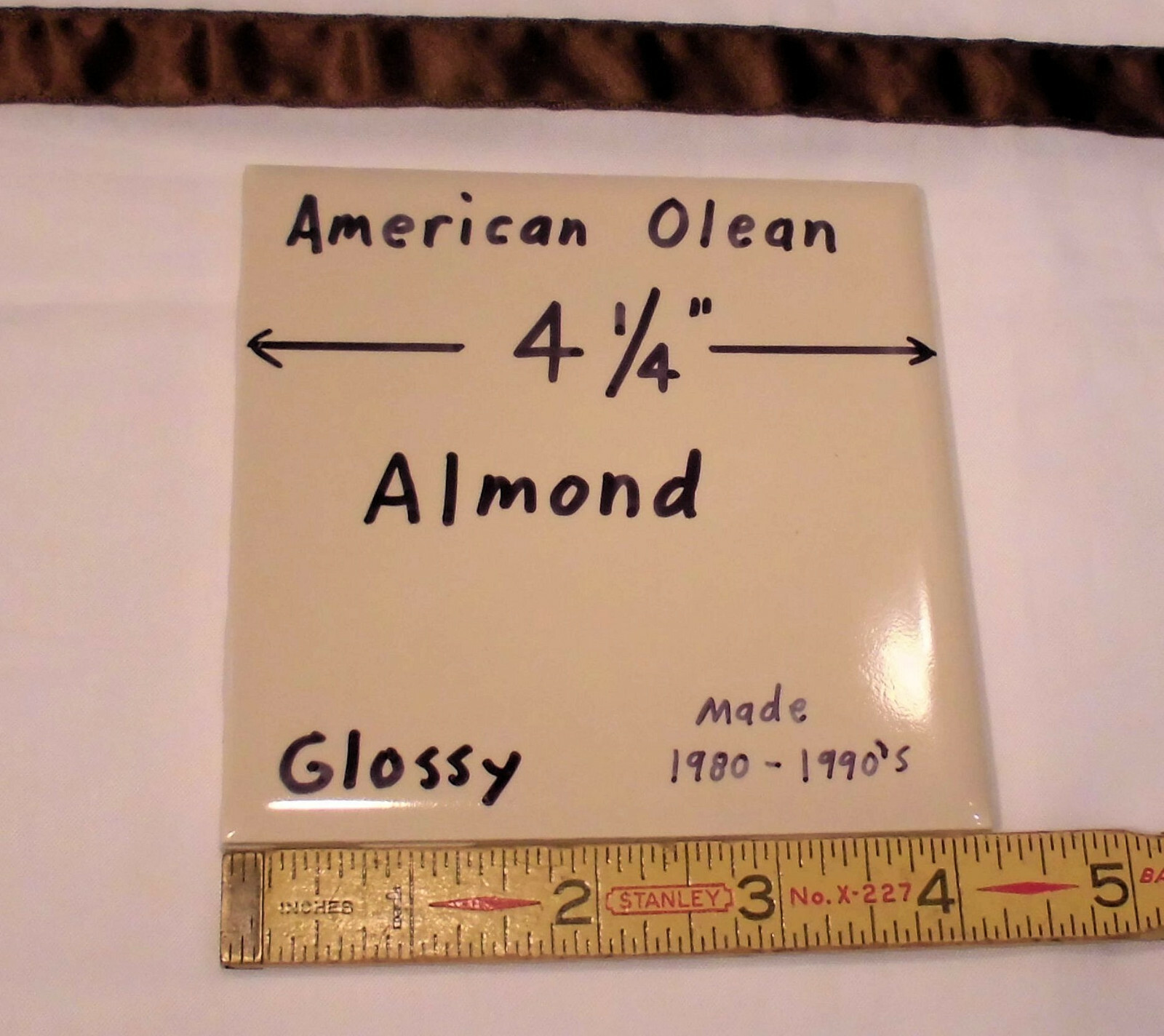 1 pc. Vintage Almond: 4-1/4″ Ceramic Tile by American Olean Co. New Old Stock