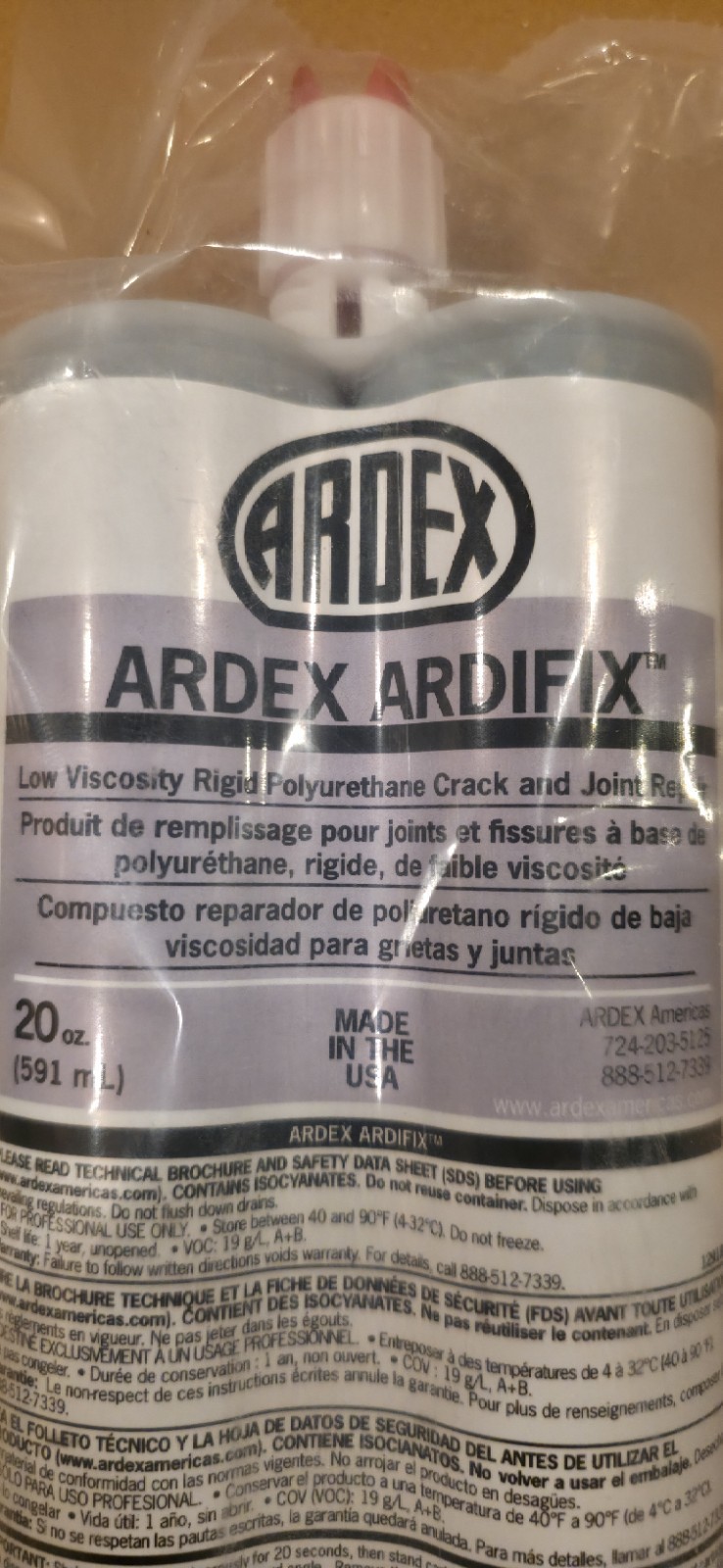 Ardex ARDIFIX, Low Viscosity Rigid Polyurethane Crack and Joint Repair, 20 oz