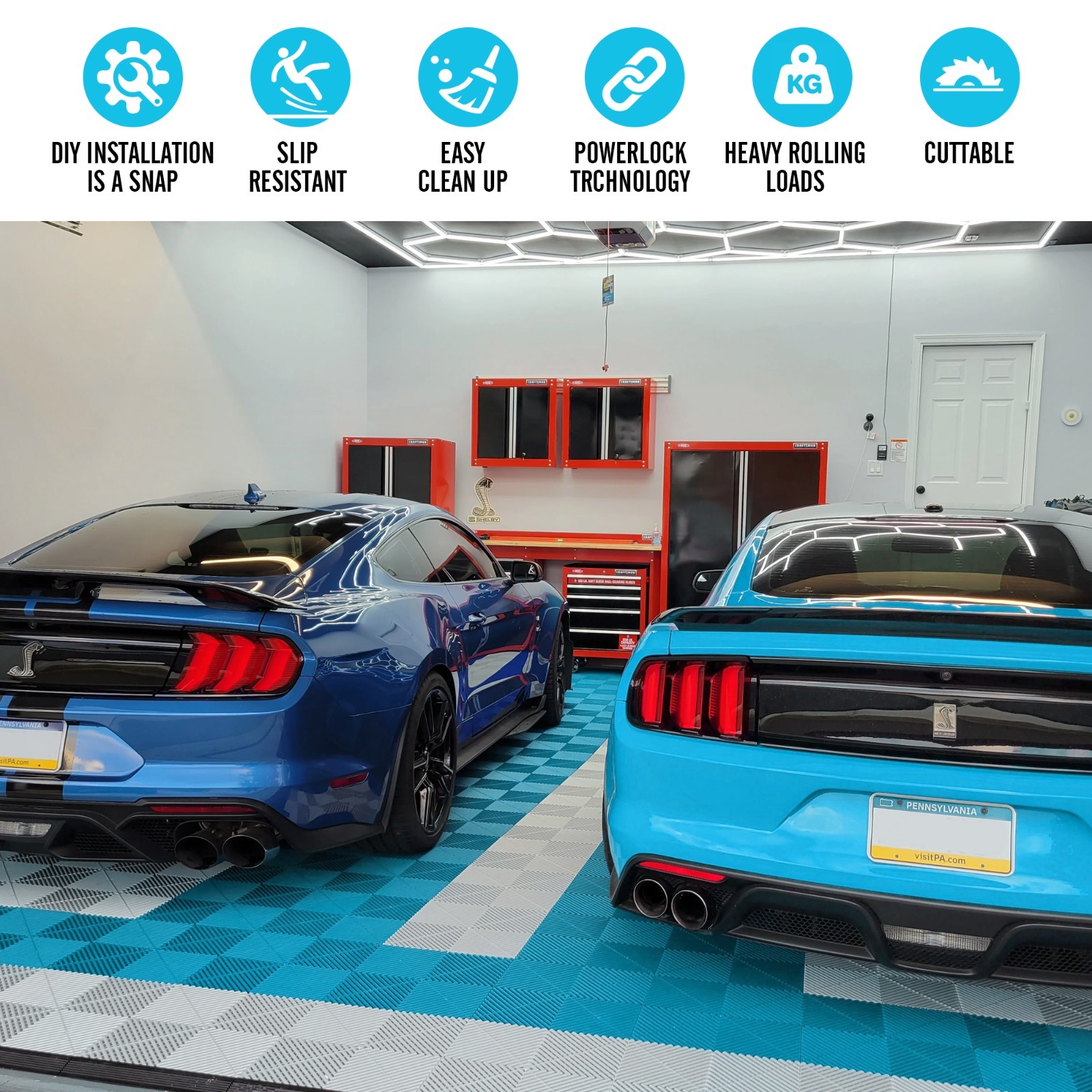 25/50 Packs Interlocking Garage Floor Tiles Vented Water Drainage 15.75×15.75”