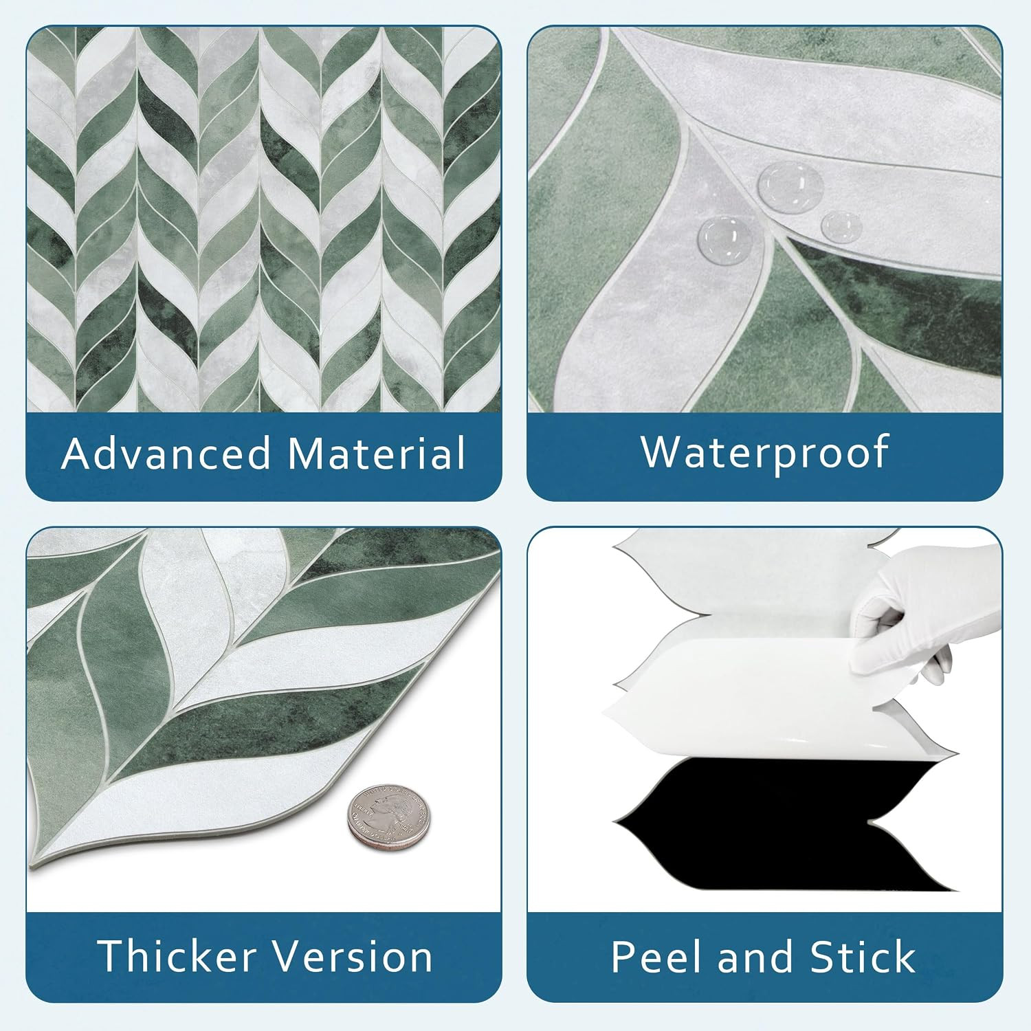 Sunwings 10-Sheet Leaf Waterjet Peel and Stick Backsplash, 12.4″ X 10.7″ Green C