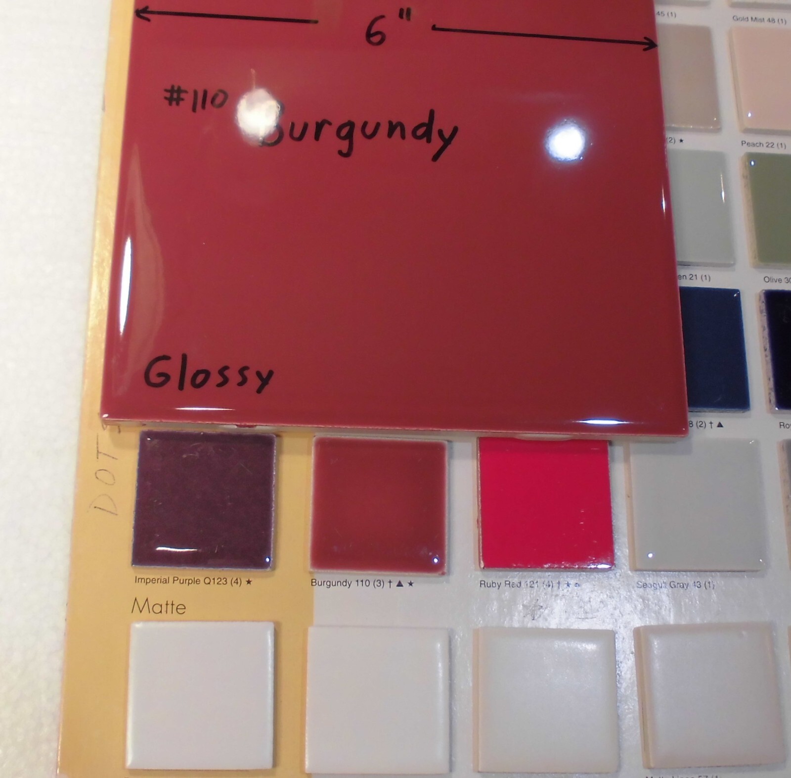 1 pc. Burgundy: 6″ X 6″ Glossy Ceramic Tile by American Olean Co. New Stock