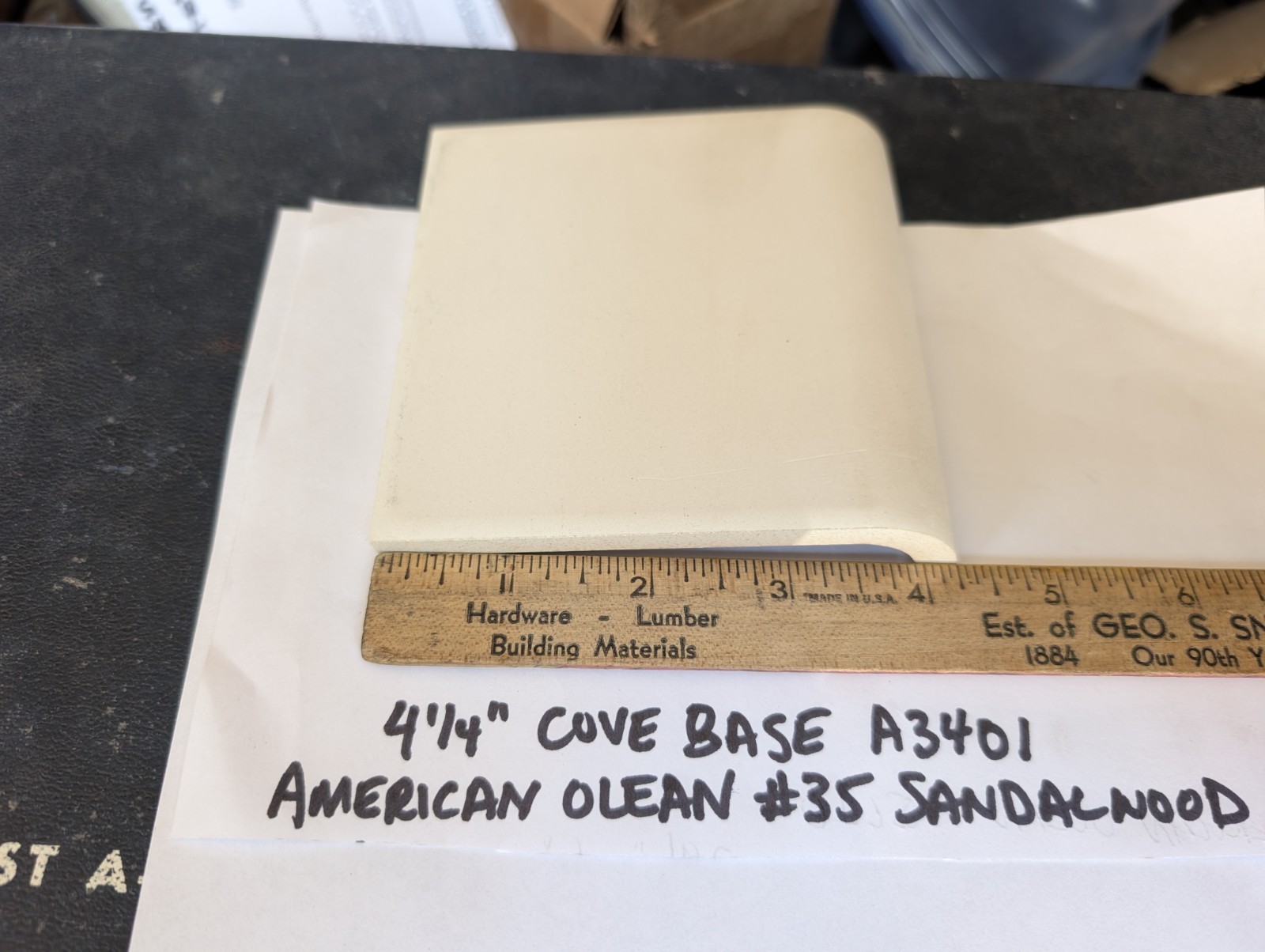 1 piece 4 1/4″ Ceramic Tile Cove base A3401 #35 Sandalwood American Olean Gloss