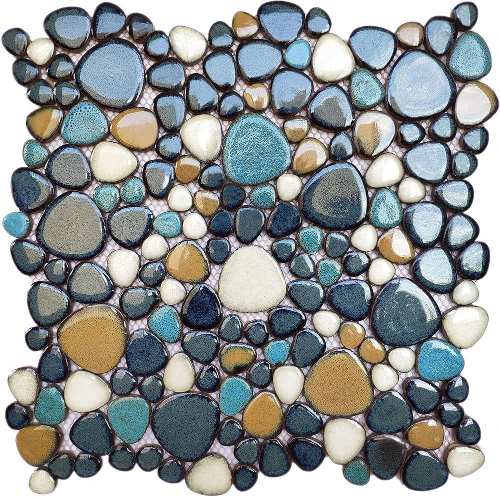 Aqua Cobalt Blue Pebble Tile for Stunning Shower Floors & Backsplashes