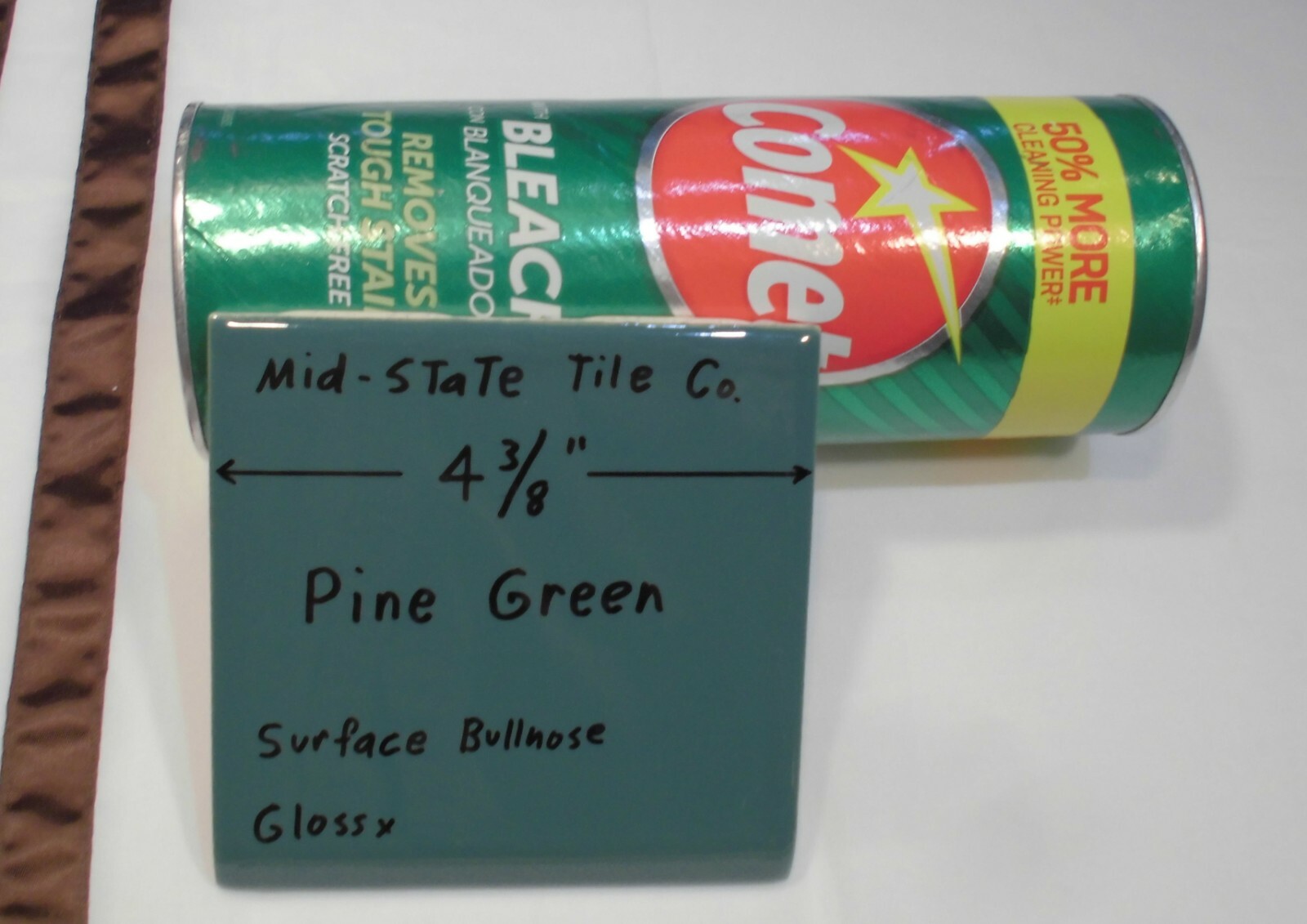 1 pc. *Pine Green* Bullnose Ceramic Tile 4-3/8″ by Mid-State Co. Glossy NEW