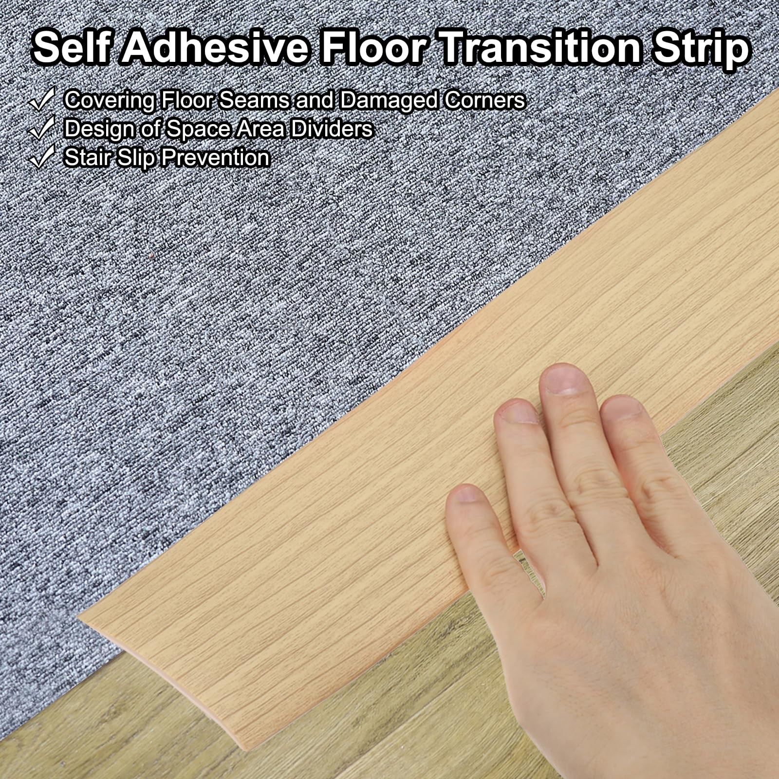 PATIKIL Self Adhesive Floor Transition Strip 20 ft x 2″ Vinyl Flat Divider Floor