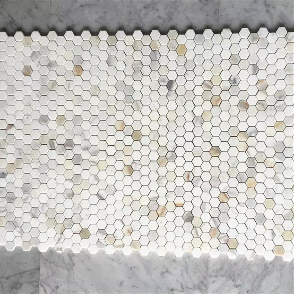 G31XH Calacatta Gold Calcutta Marble 1 inch Hexagon Mosaic Tile Honed