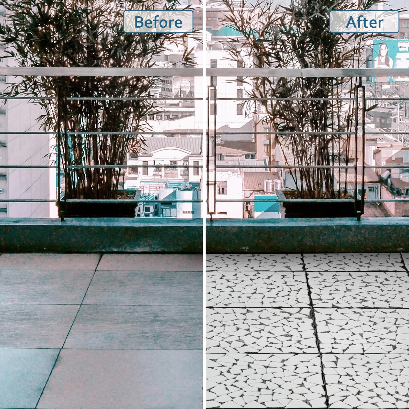4PCS Natural Pebble Interlocking Deck Tiles, 12″ x 12″ Recycled Glass Marble …