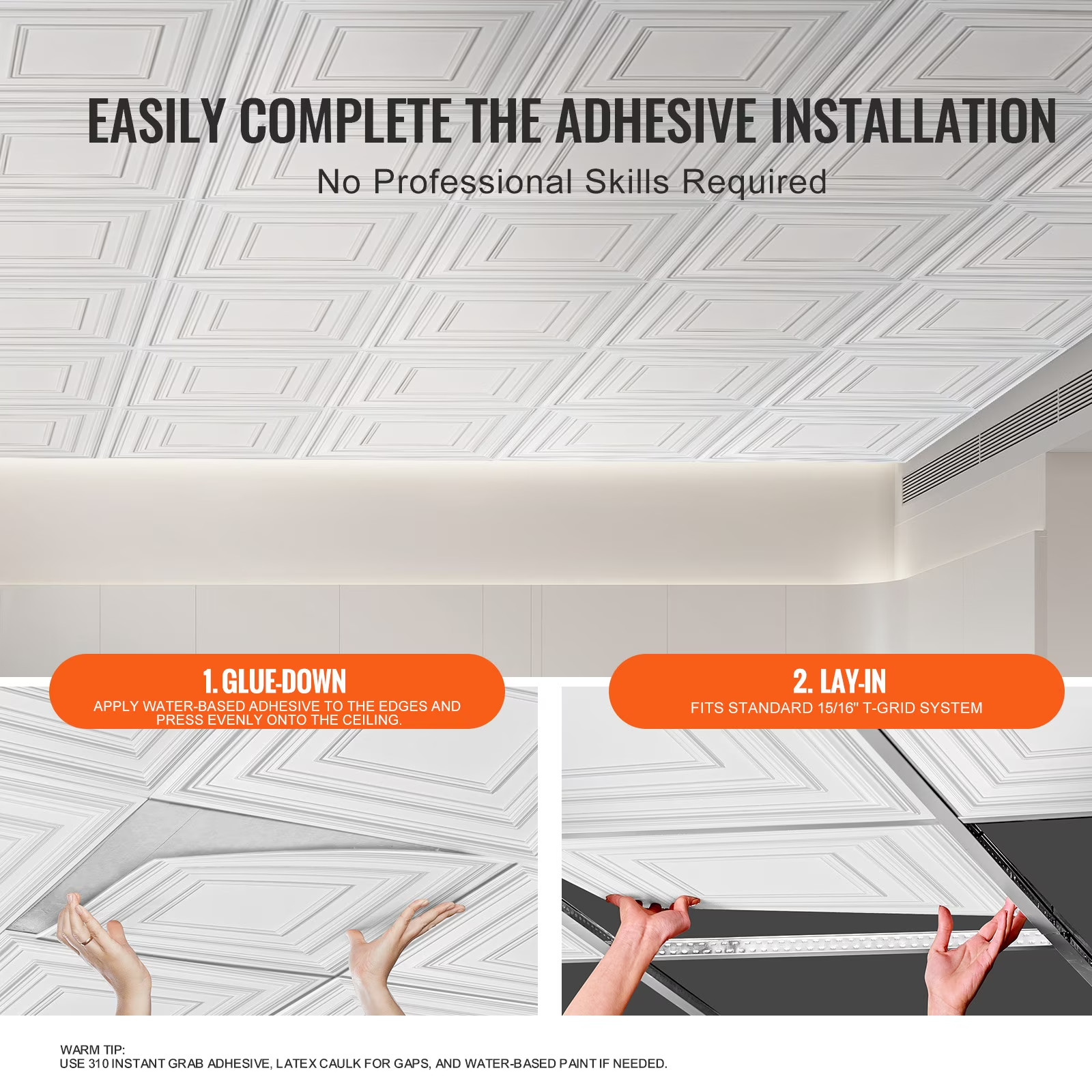 Ceiling Tiles, 12-Pack 24 x 24 in, PVC Panels for Drop Ceilings, Simple Installa