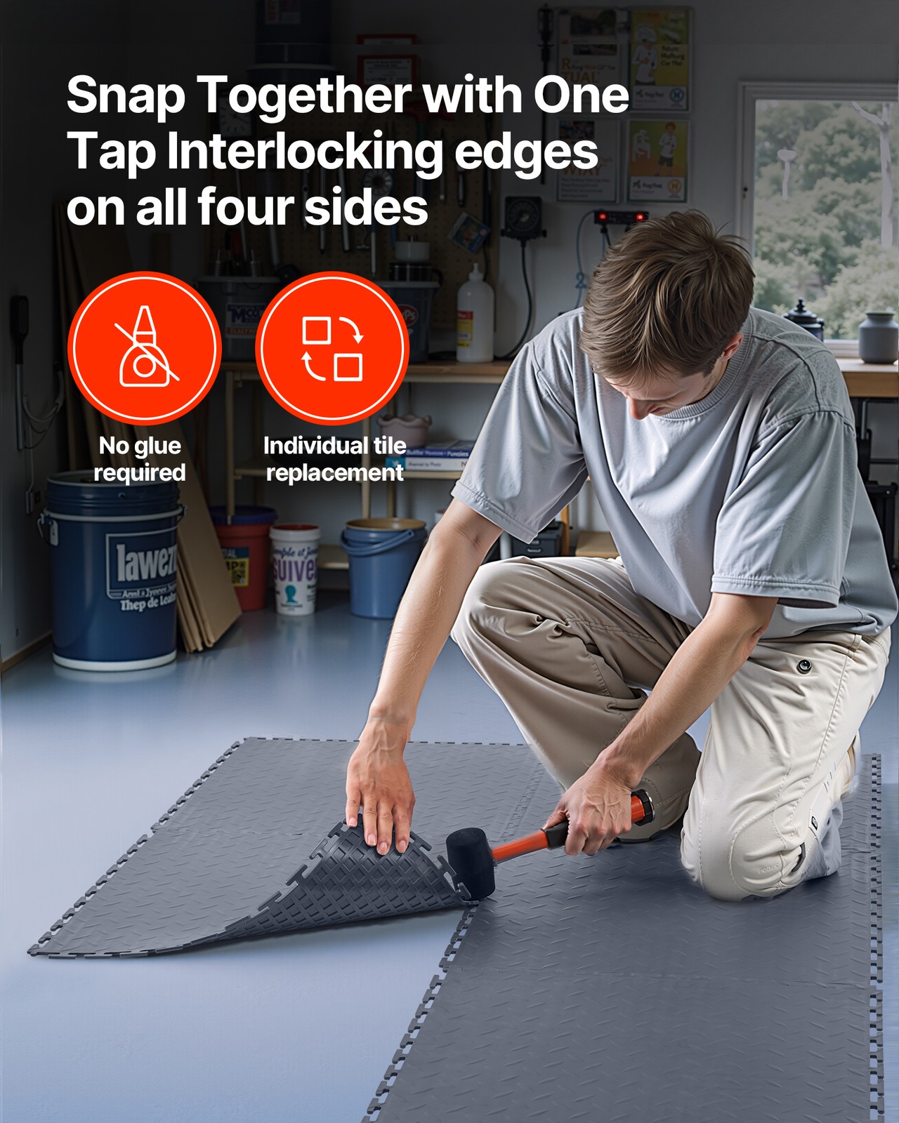 VEVOR Garage Floor Tiles Interlocking 16 Pack 20.2×20.2×0.2 in PVC Graphite Gray