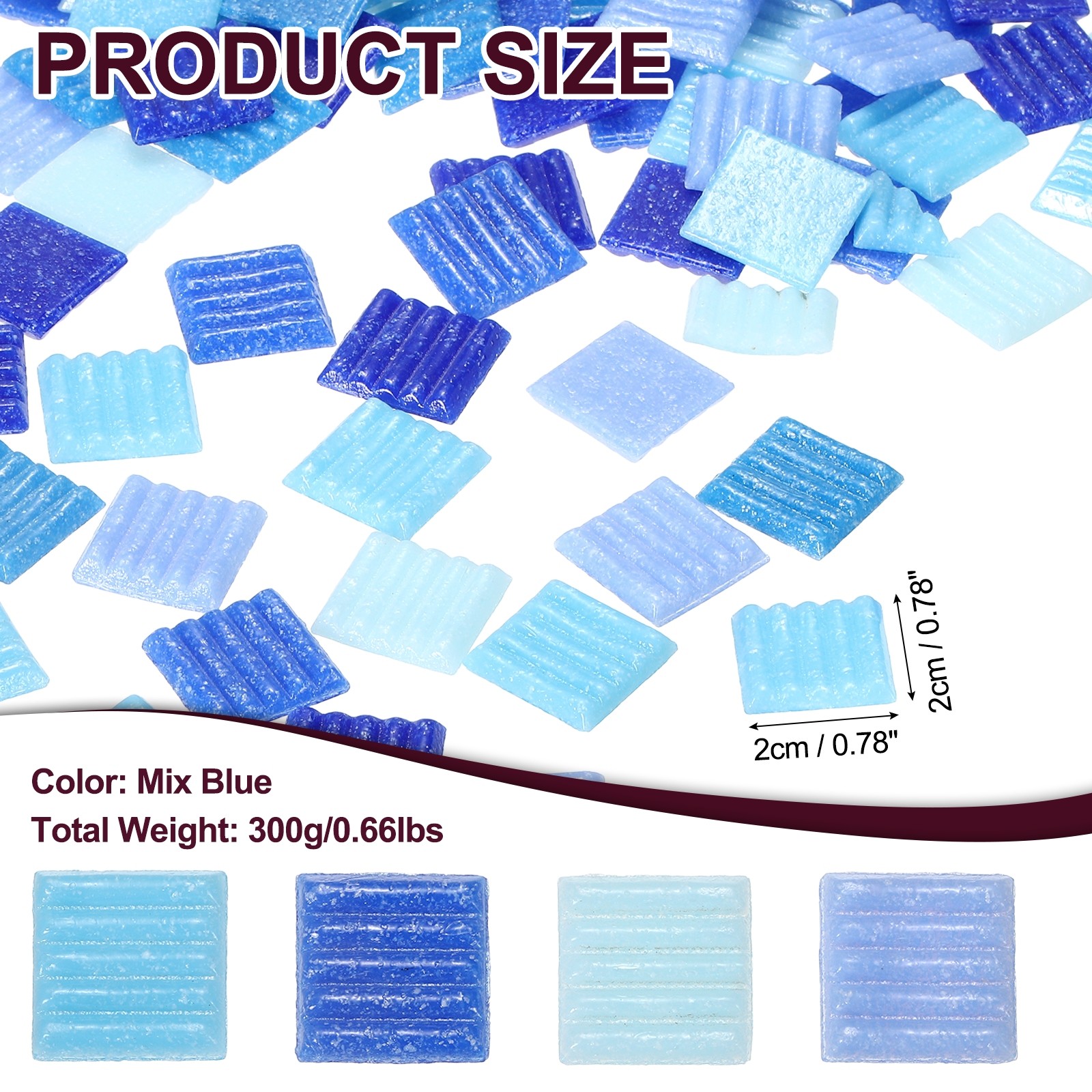 0.66LB Quartz Mosaic Tiles for Crafts Bulk, 3/4″ Square Mosaic, Mix Blue