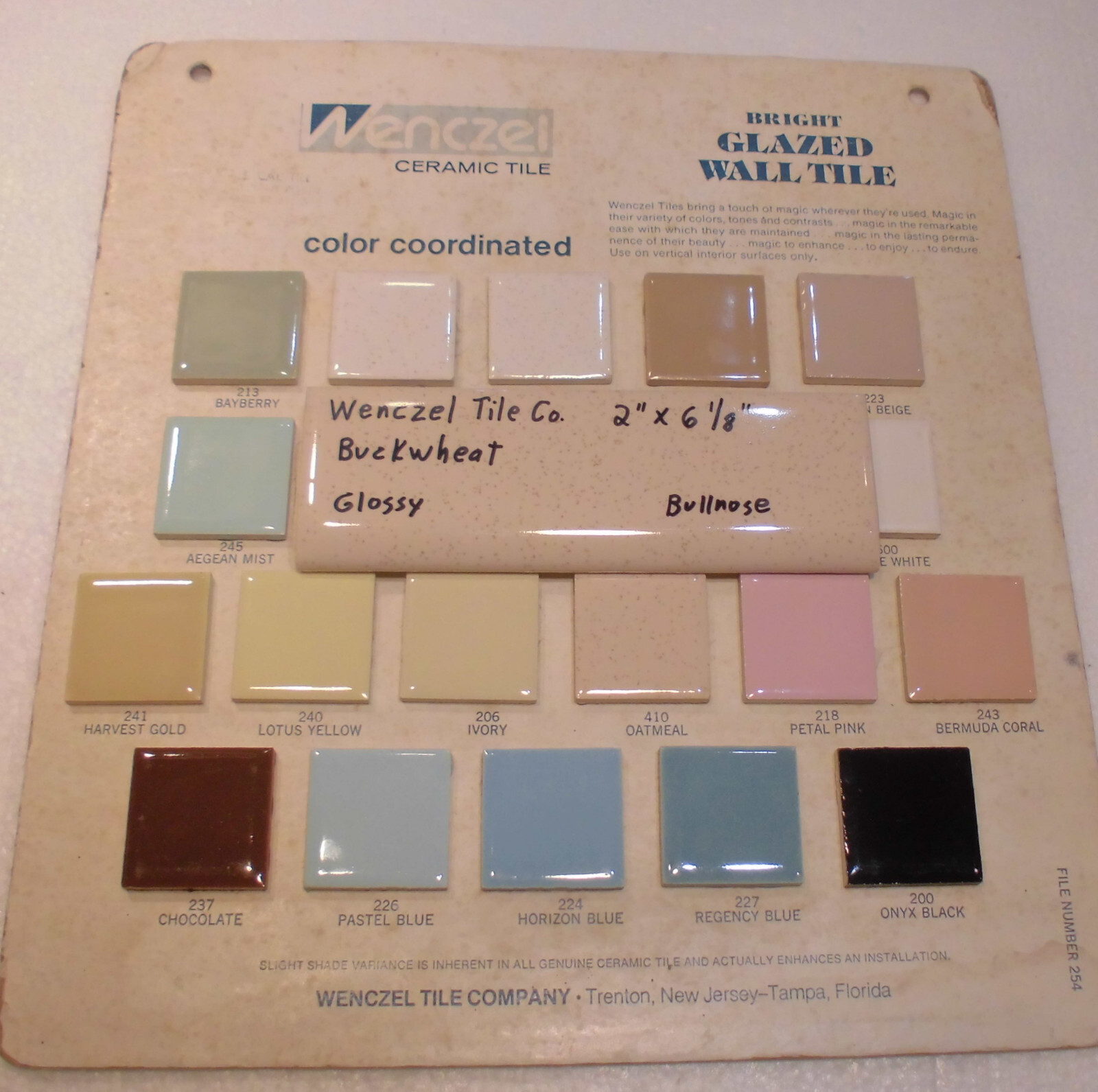 1 pc. Buckwheat – Oatmeal 2” X 6-1/8” Bullnose Ceramic Tile by Wenczel Co. NOS