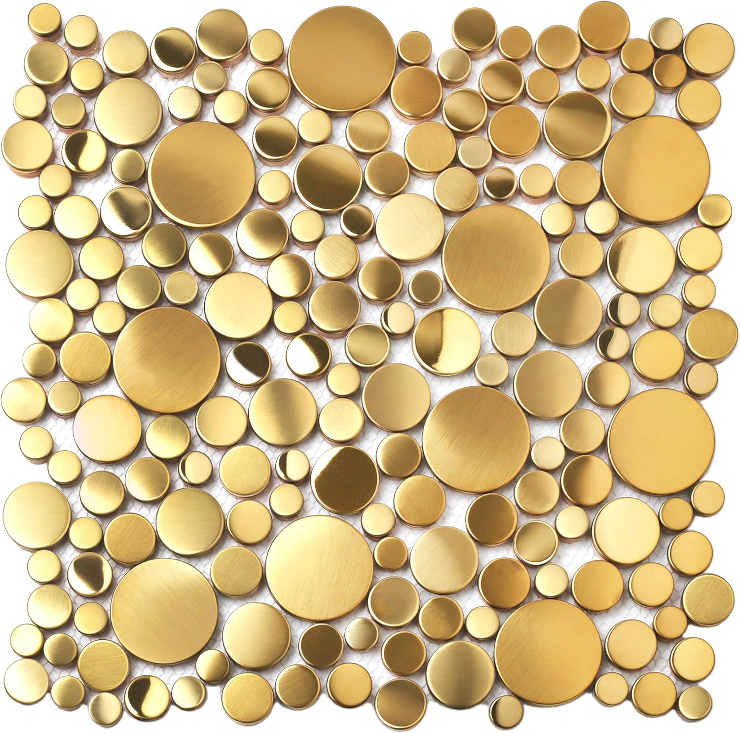 Gold Penny Round Bubble Tiles for Kitchen Backsplash & Bathroom Floor (5 Sheets)