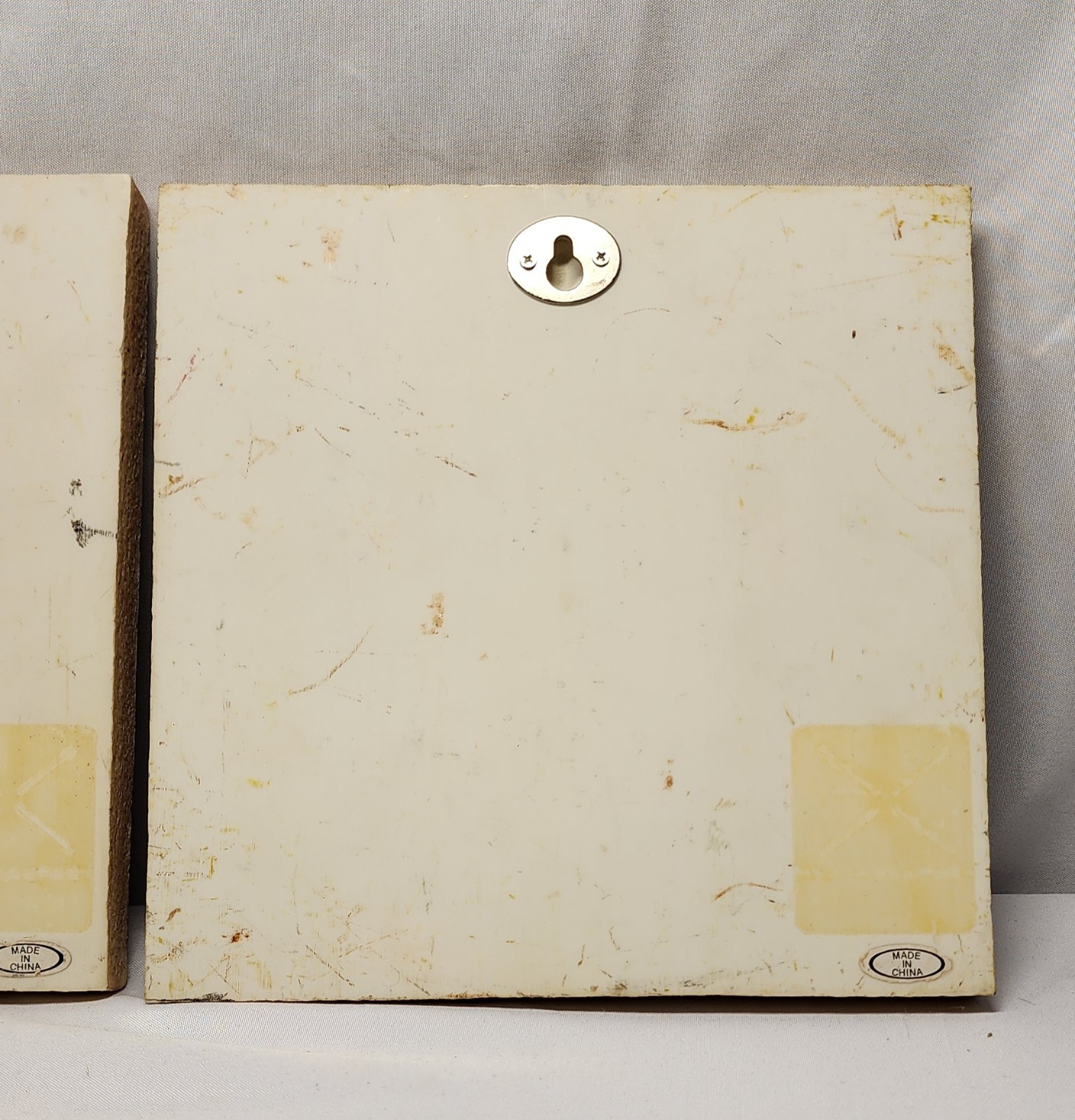 Set of 2 Beige/Brown Embossed Floral Relief Ceramic Wall Decor 8×8