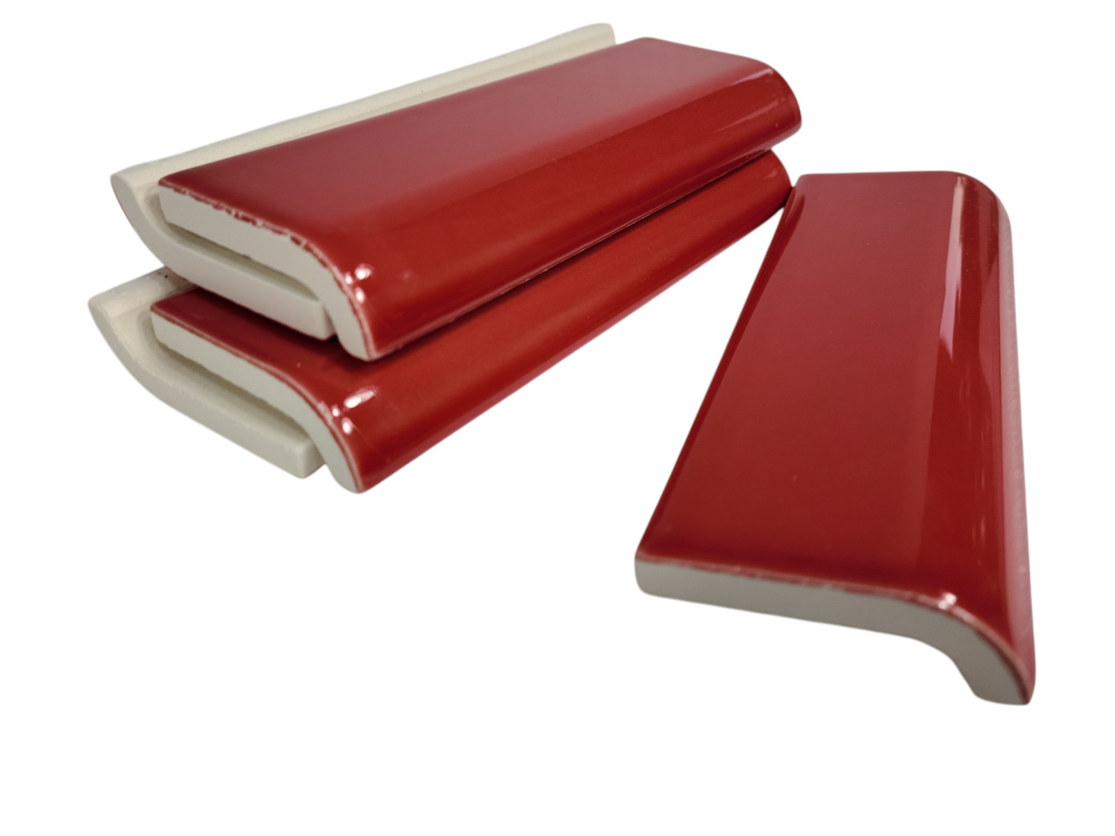 Candy Apple Red Ceramic Tile Mud Cap Subway Trim Mudcap Mid Century Modern