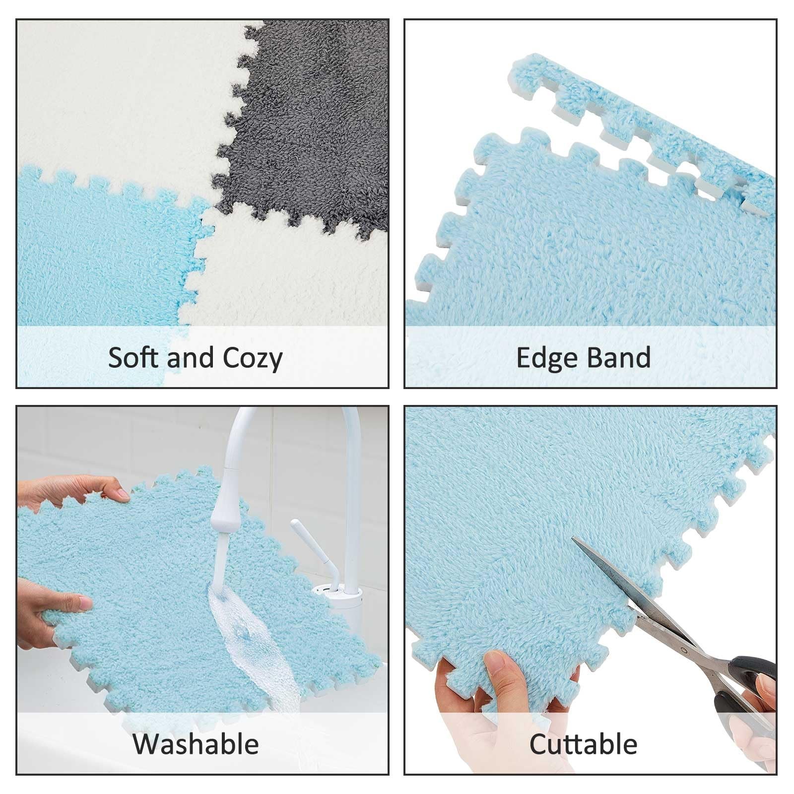 Amylove White Gray Light Blue Foam Floor Tiles 36pk