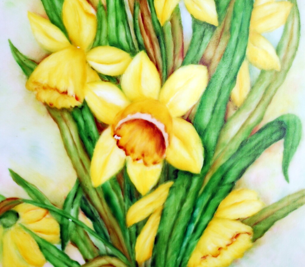 Pretty Jonquil Buttercup Hand Painted Tile 8 1/4″ X 10 1/8″ Yellows Greens