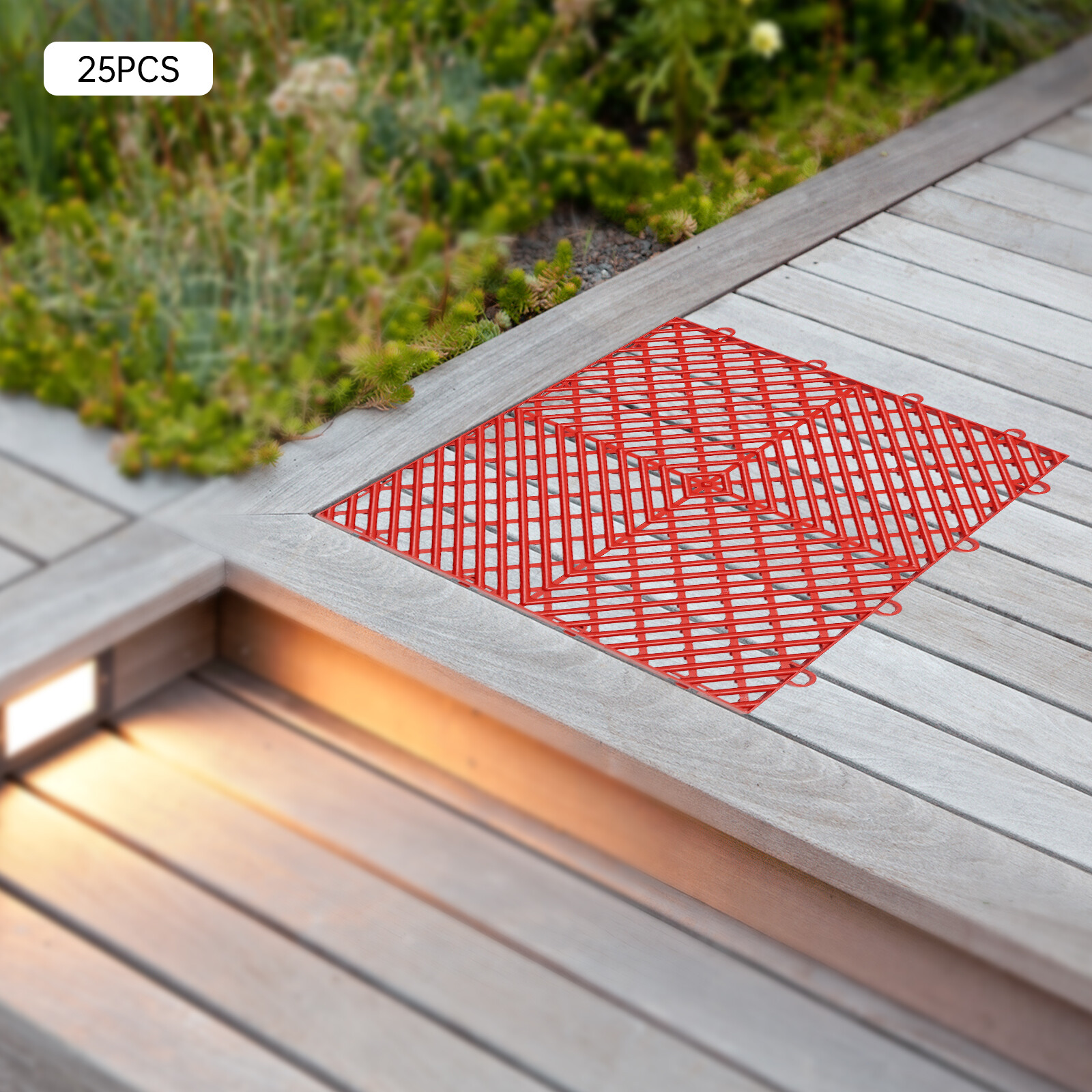 25PCS Red Outdoor Interlocking Tiles 12x12x0.5 Inches Floor Tiles Drainage Tiles