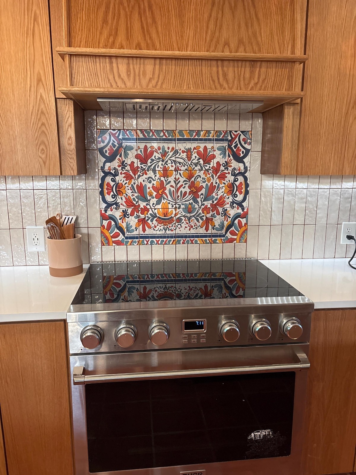 Abstract Mexican pattern tiles backsplash, heritage tiles decor in bright colors
