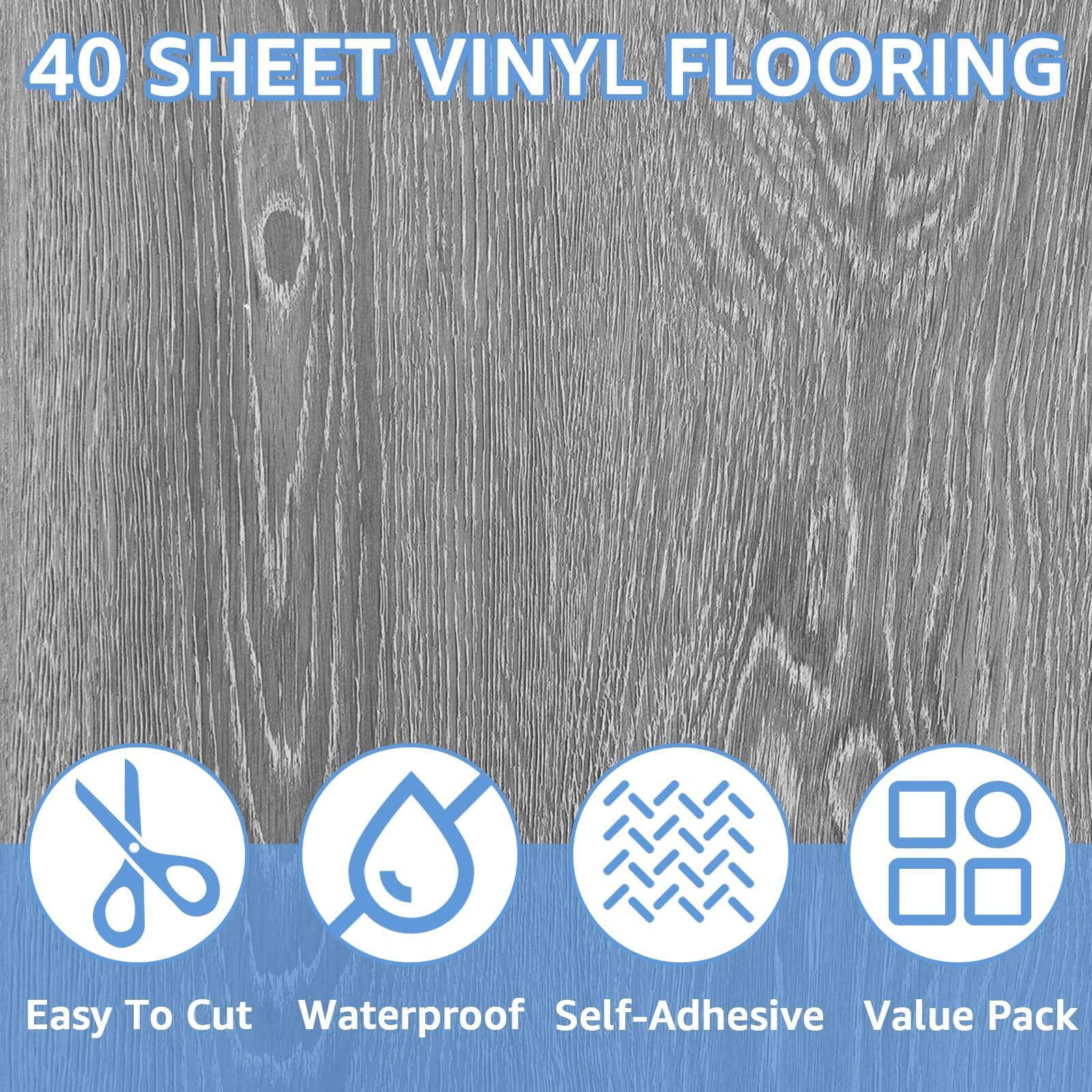 40 Sheet Vinyl Flooring 12 x 12 Peel and Stick Floor Tile Waterproof Clearanc…