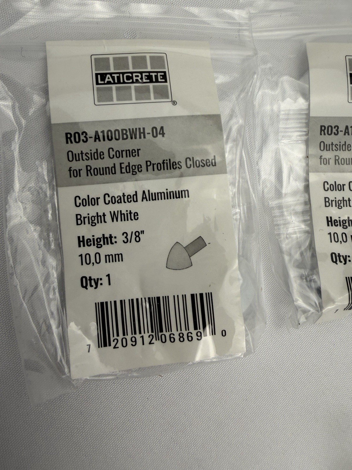 10pk Laticrete Round Edge 3/8″ Outside Corner Alum Bright White R03-A100BWH-04