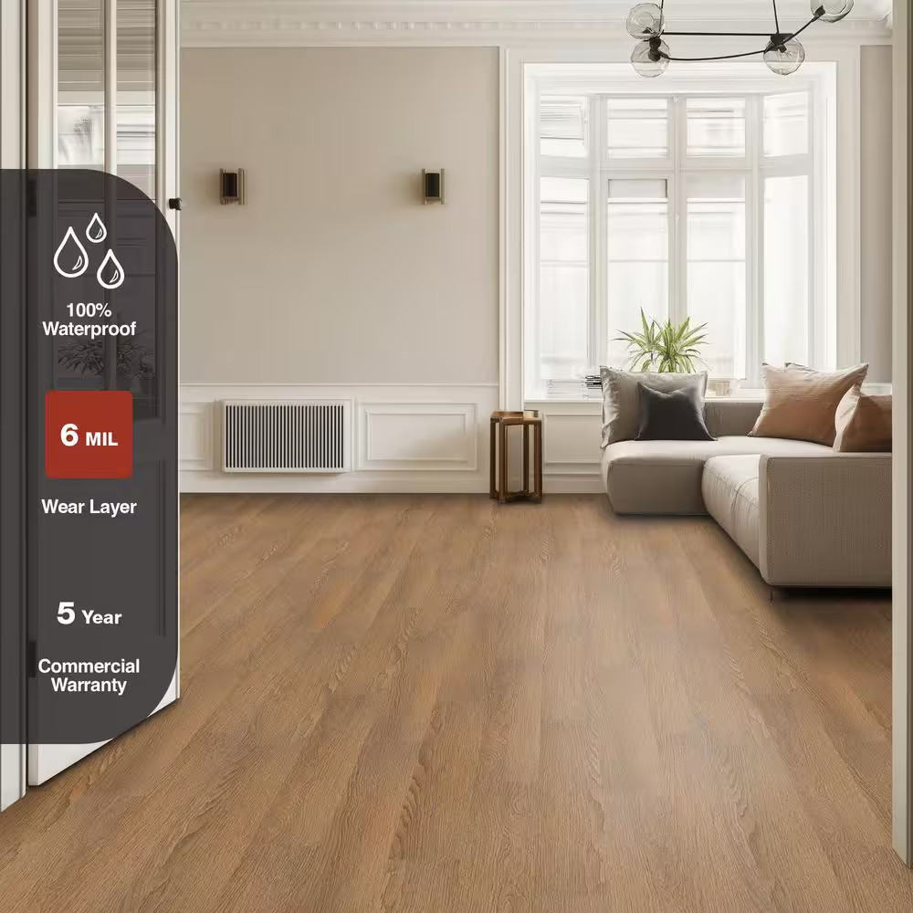 Redwood Shores Oak 6 MIL X 6 In. X 36 In. Waterproof Click Lock Vinyl Plank Floo
