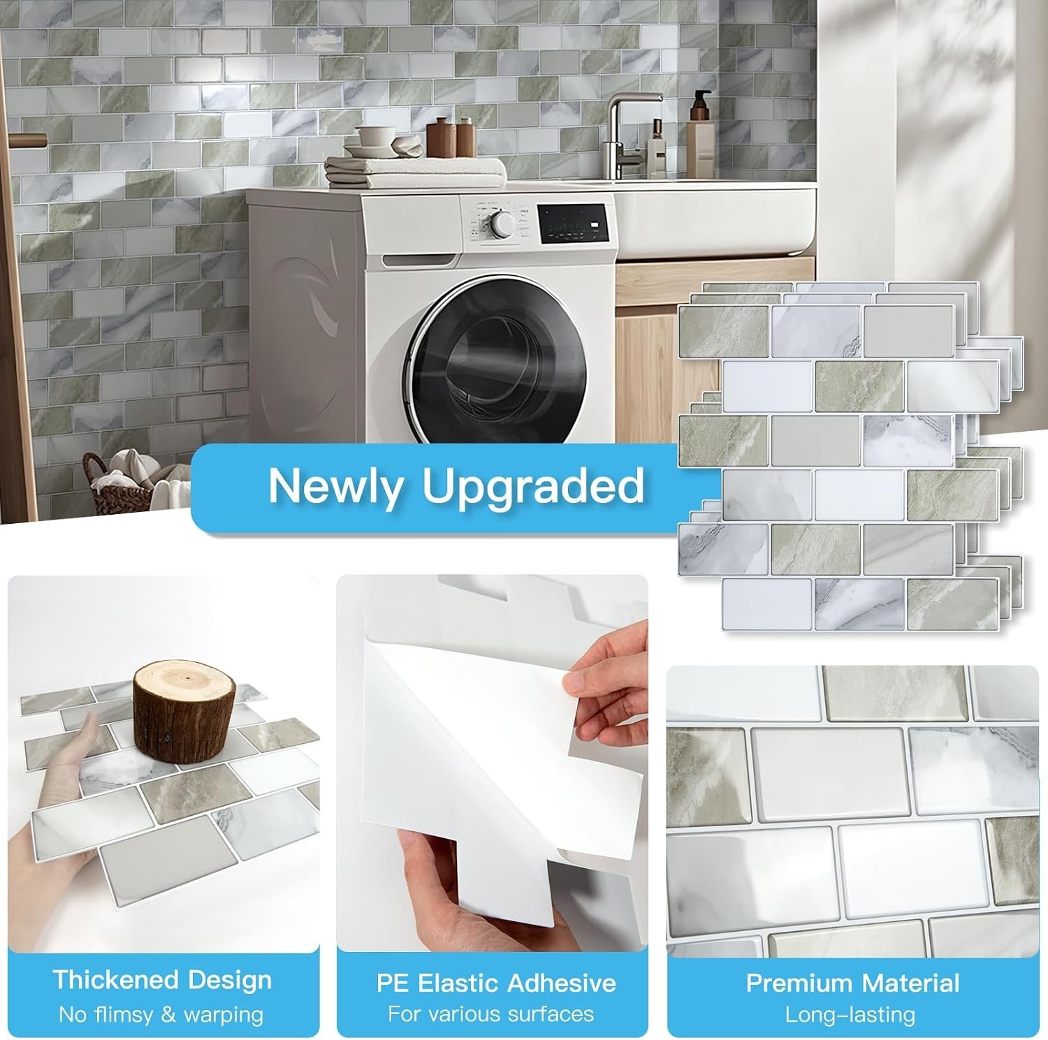 Peel and Stick Beige & White Wall Tiles – 12″x12″ Thickened Design Backsplash…