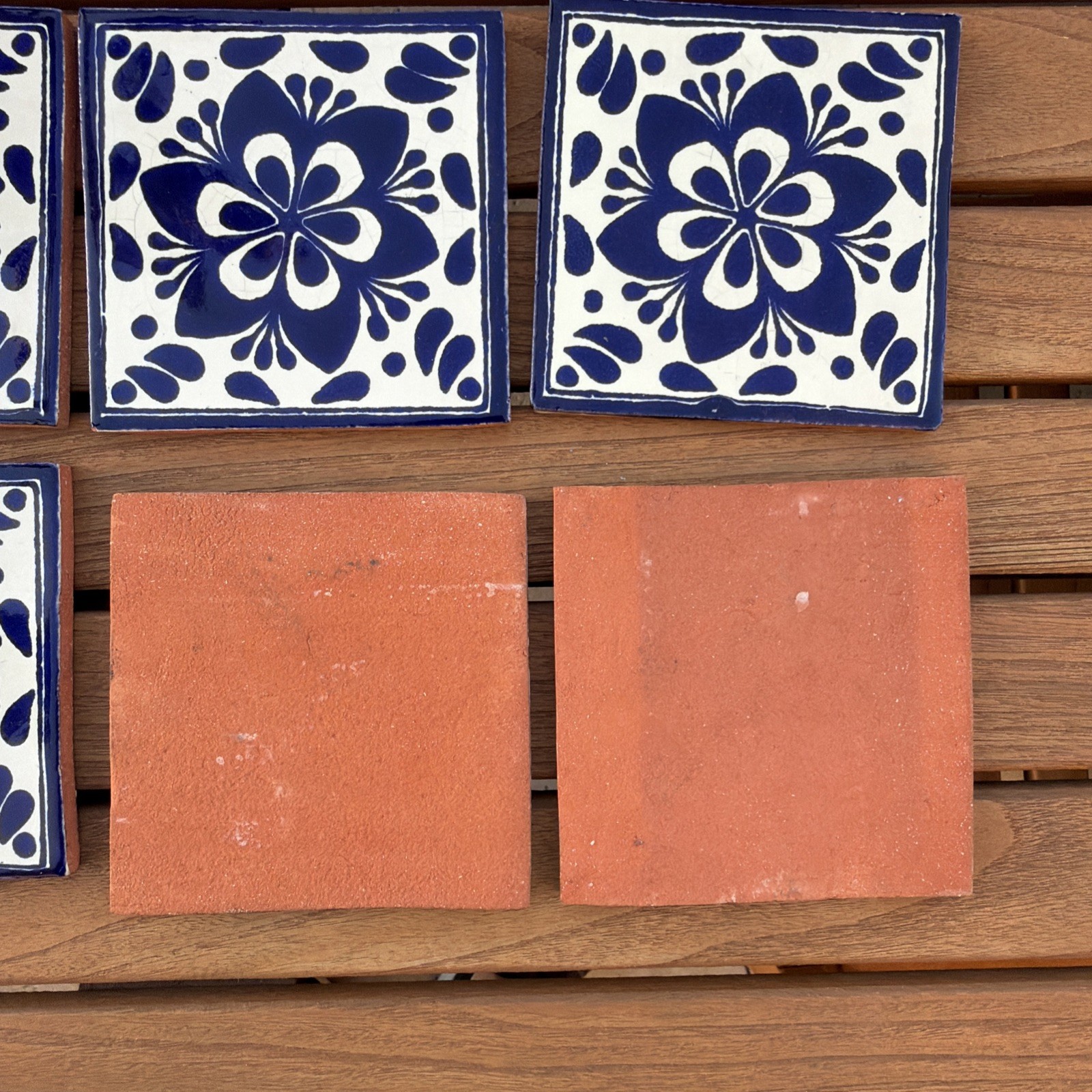 MEXICAN TALAVERA TILES 4×4 TERRACOTTA & BLUE FOLK ART