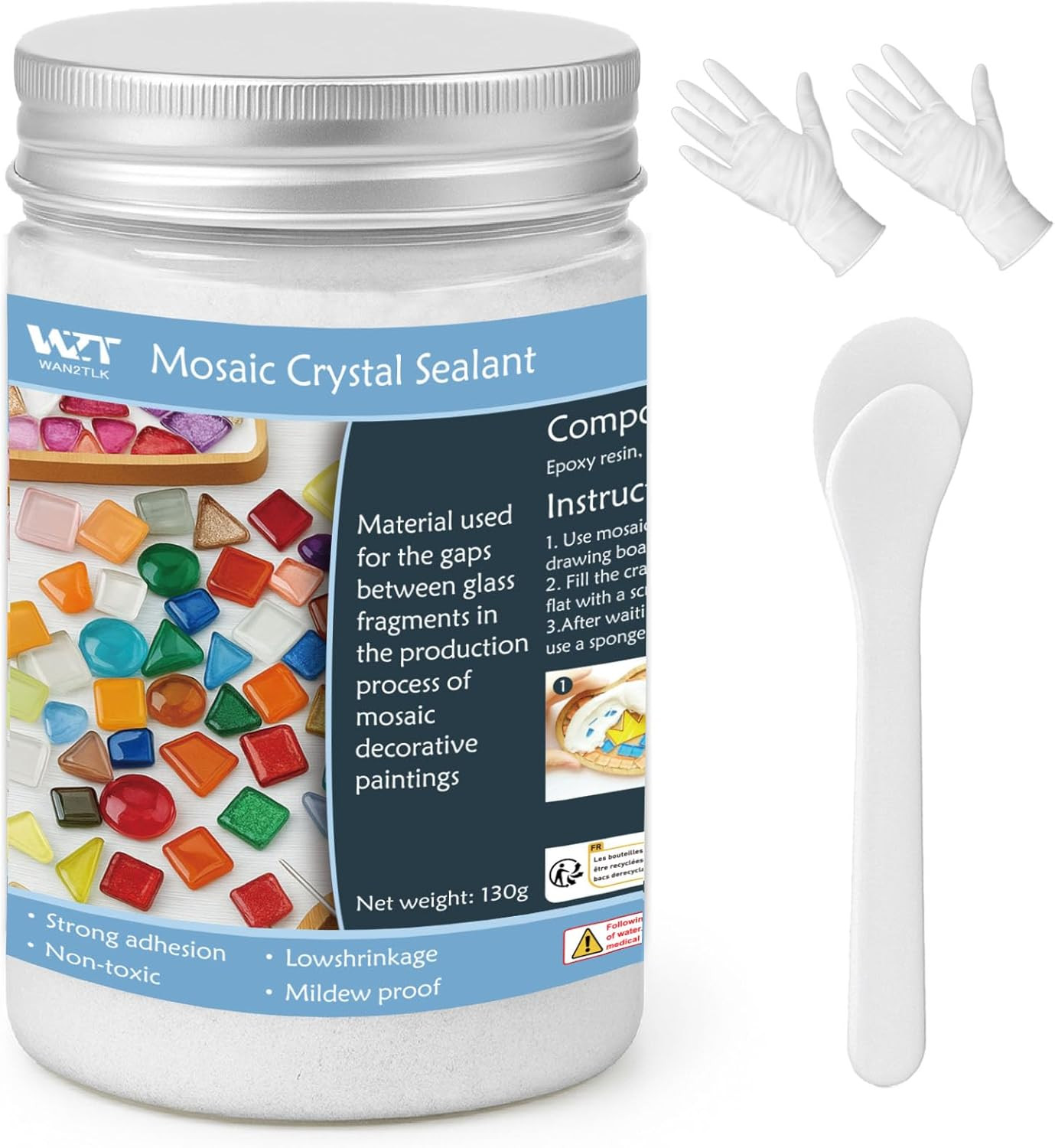 White Mosaic Crystal Grout 130g, Mosaic Tile Accessories | No Water Needed, F…