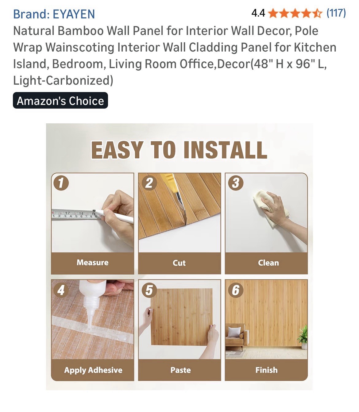 Natural Bamboo Wall Panel for Interior Wall Decor, Pole Wrap Wainscoting (S195)