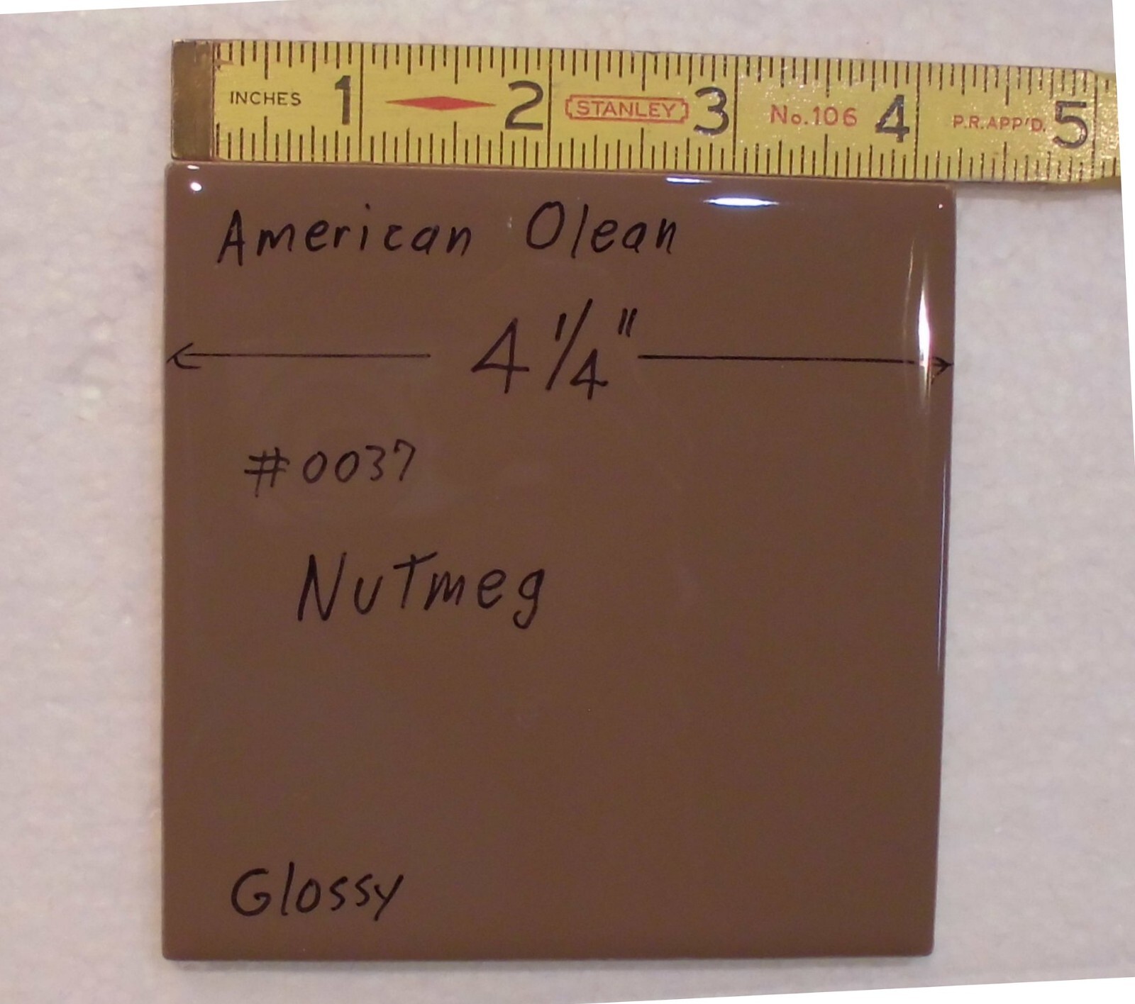 1 pc. Nutmeg: Glossy Ceramic Tile #37 by American Olean 4-1/4″ New, Dark-Brown