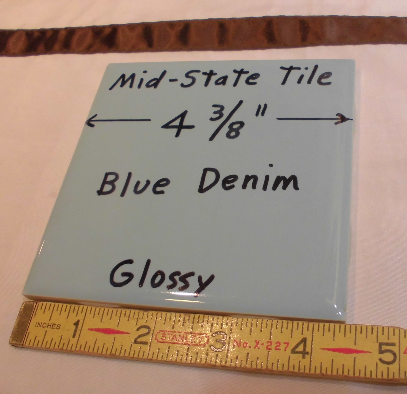 1pc. Vintage *Blue Denim* Glossy Ceramic Tiles…4-3/8″ by Mid-State-Tile NOS