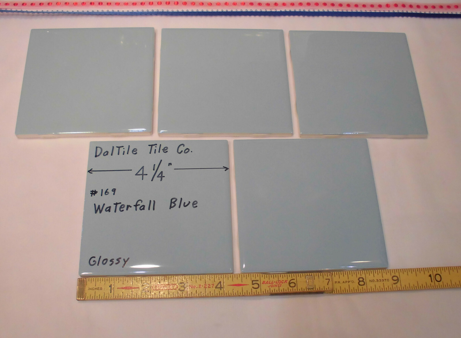 5 pcs. Waterfall Blue: 4-1/4″ Glossy Ceramic Tile by Daltile, Light Blue, NEW